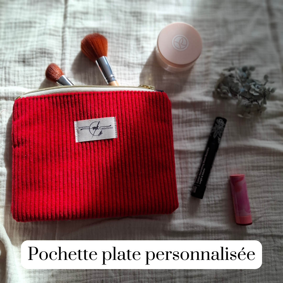 pochette plate zippée velours côtelé personnalisée