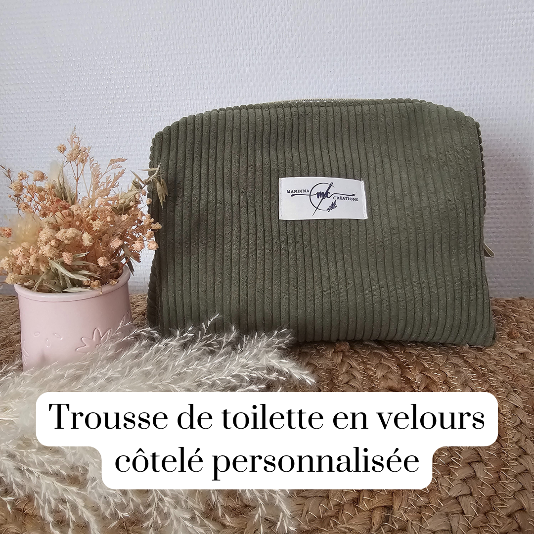 Trousse de toilette en velours côtelé personnalisée