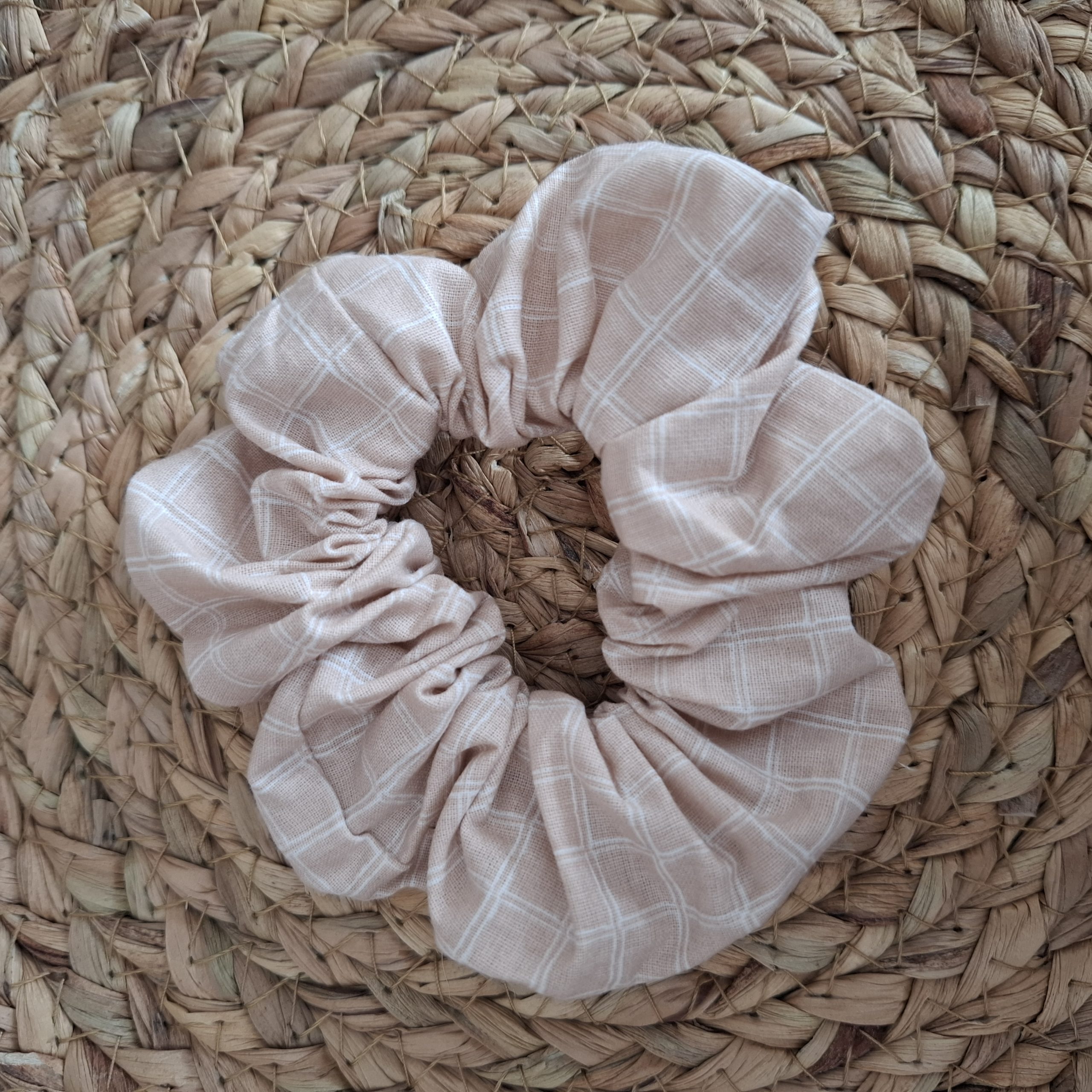 chouchou coton imprimé carreaux rose
