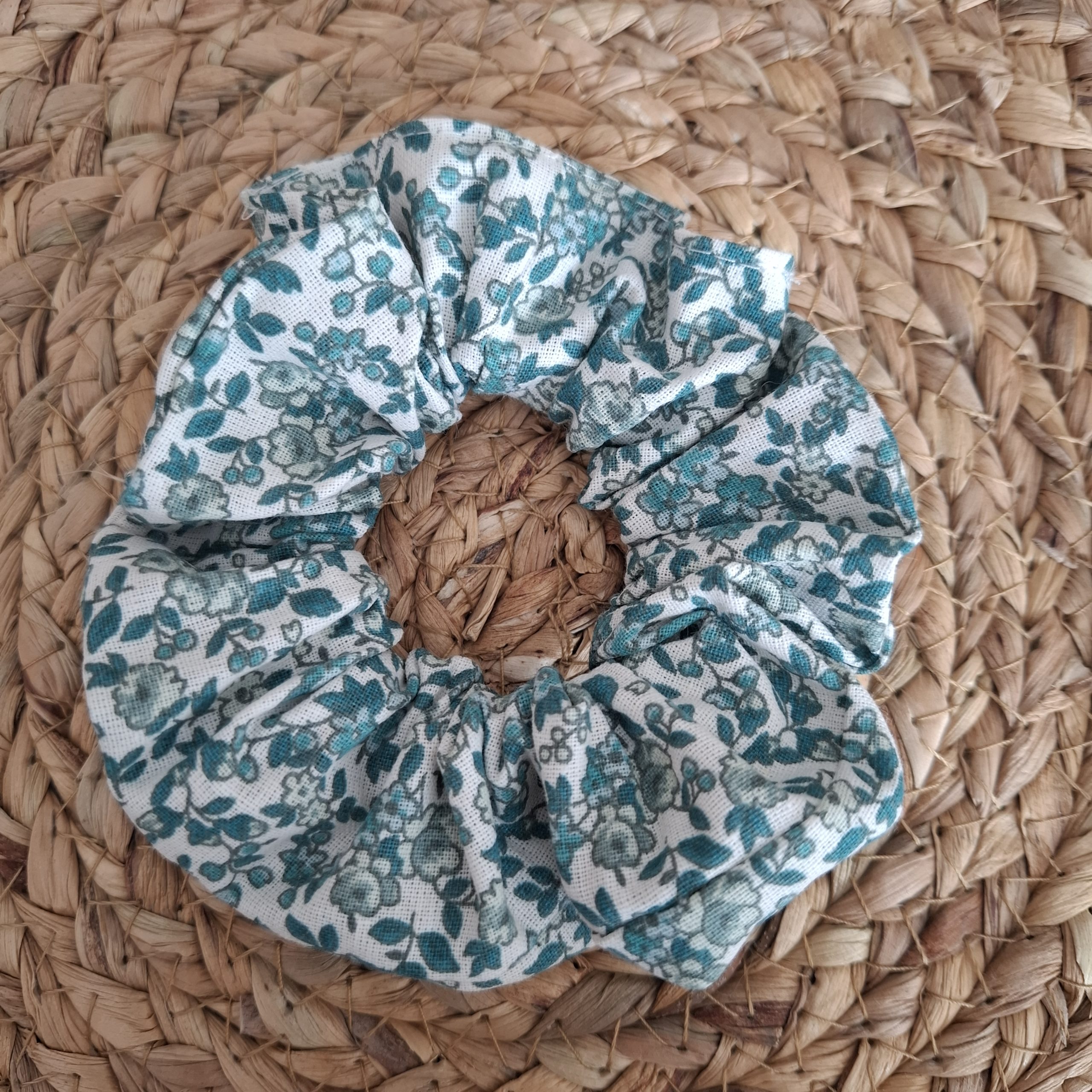 chouchou coton imprimé petites fleurs vert