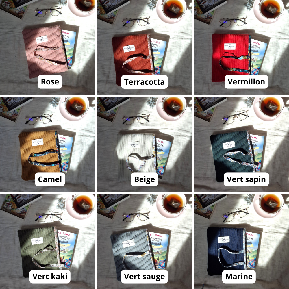 lot de pochette pour livre de poche velours côtelé rose terracotta vermillon camel beige vert sapin vert kaki vert sauge marine