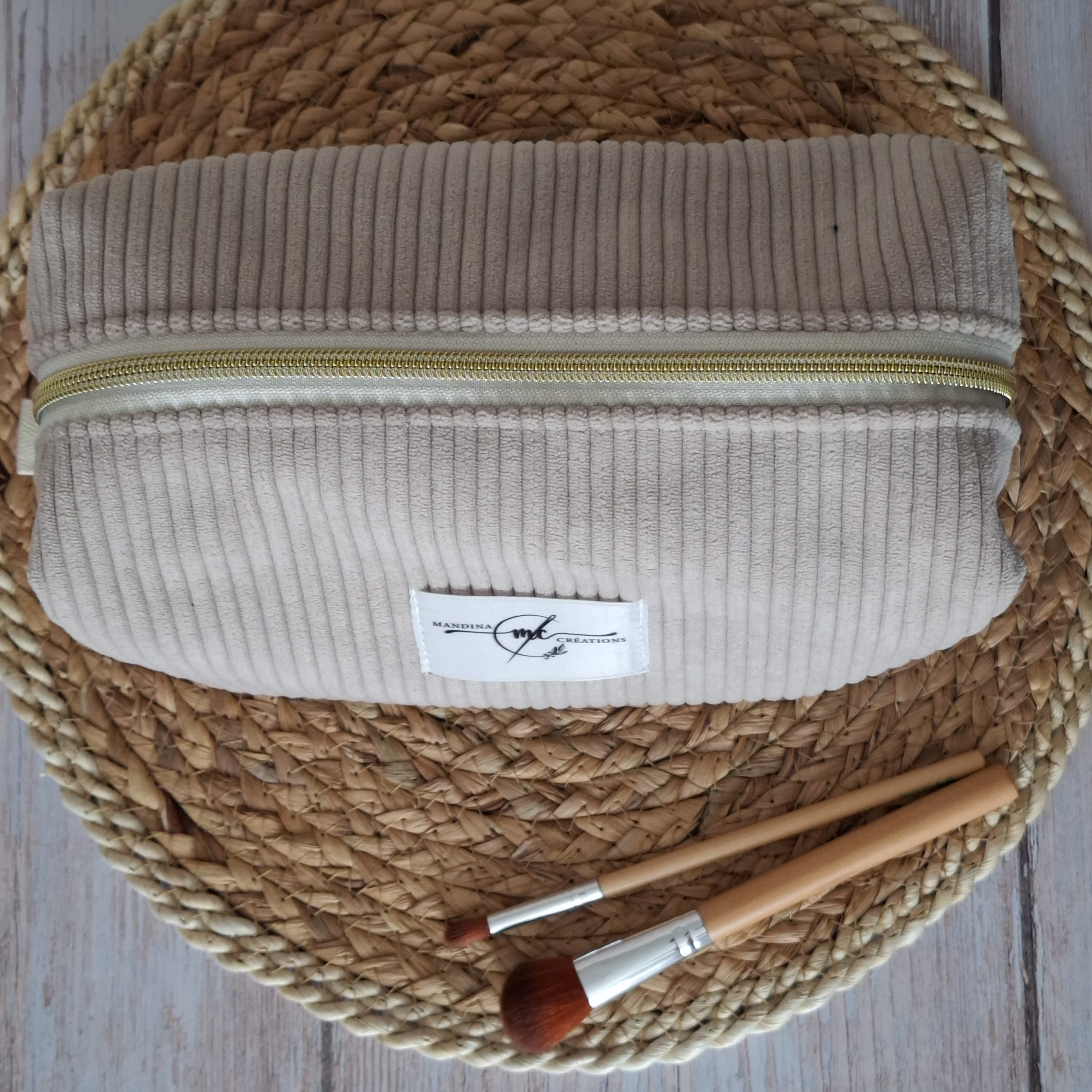 Trousse de toilette velours côtelé beige