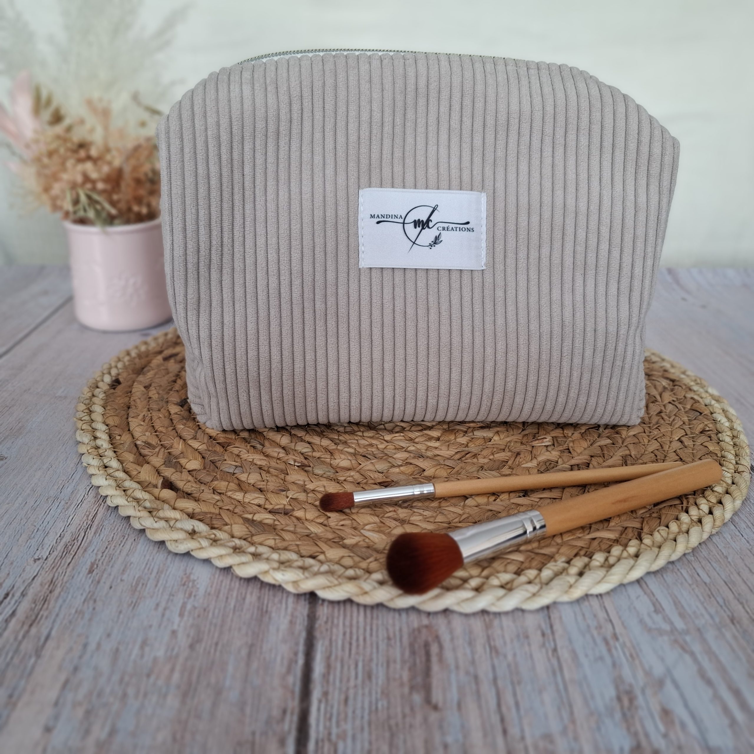Trousse de toilette velours côtelé beige