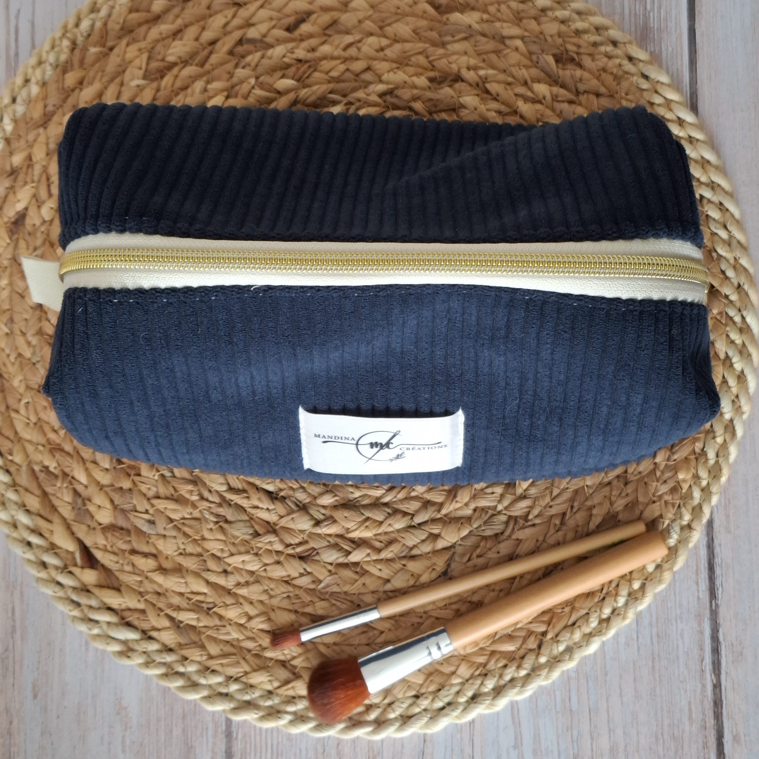 Trousse de toilette velours côtelé bleu marine