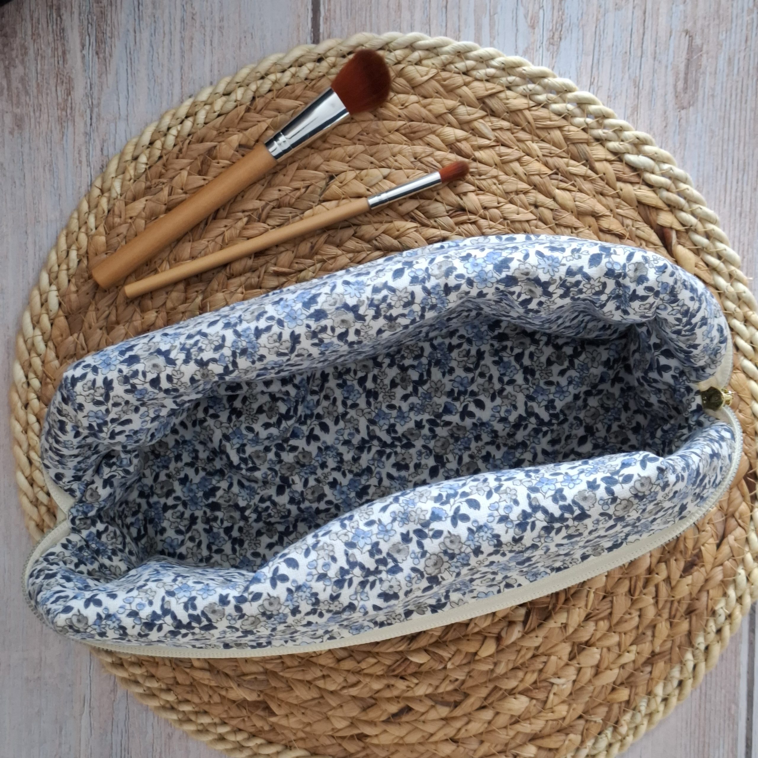 Trousse de toilette velours côtelé bleu marine