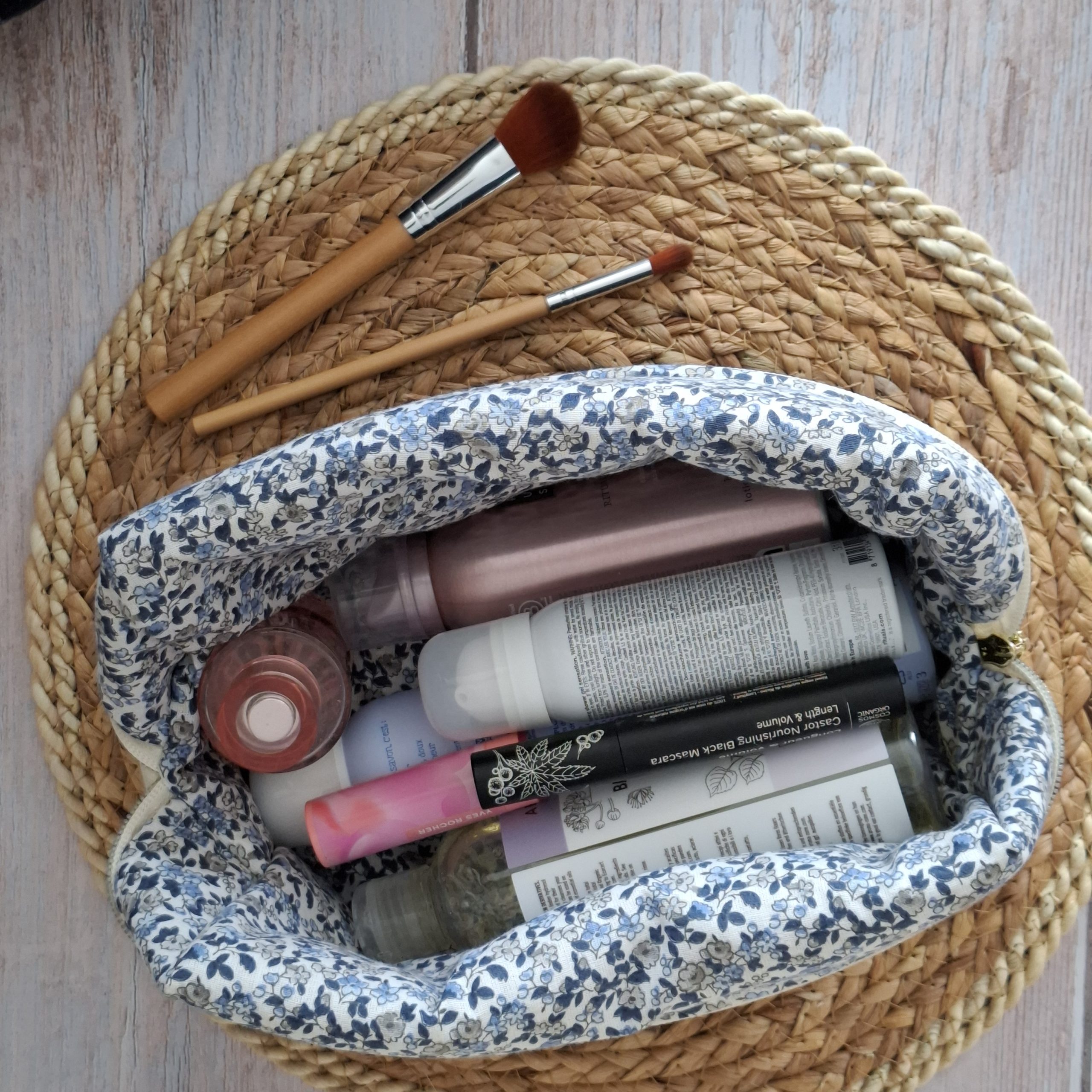 Trousse de toilette velours côtelé bleu marine