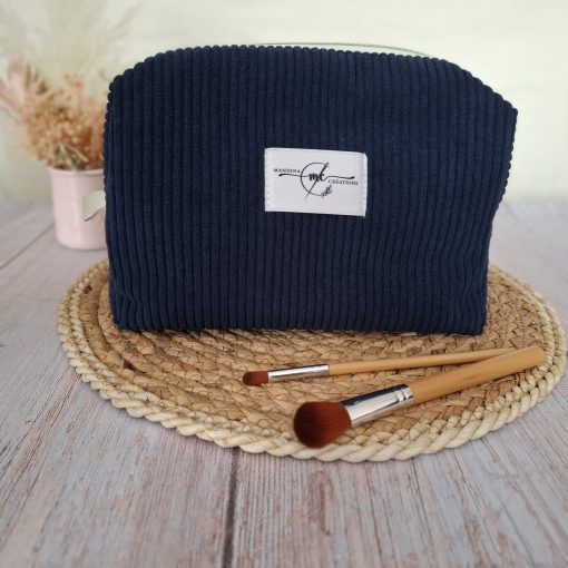 Trousse de toilette velours côtelé bleu marine