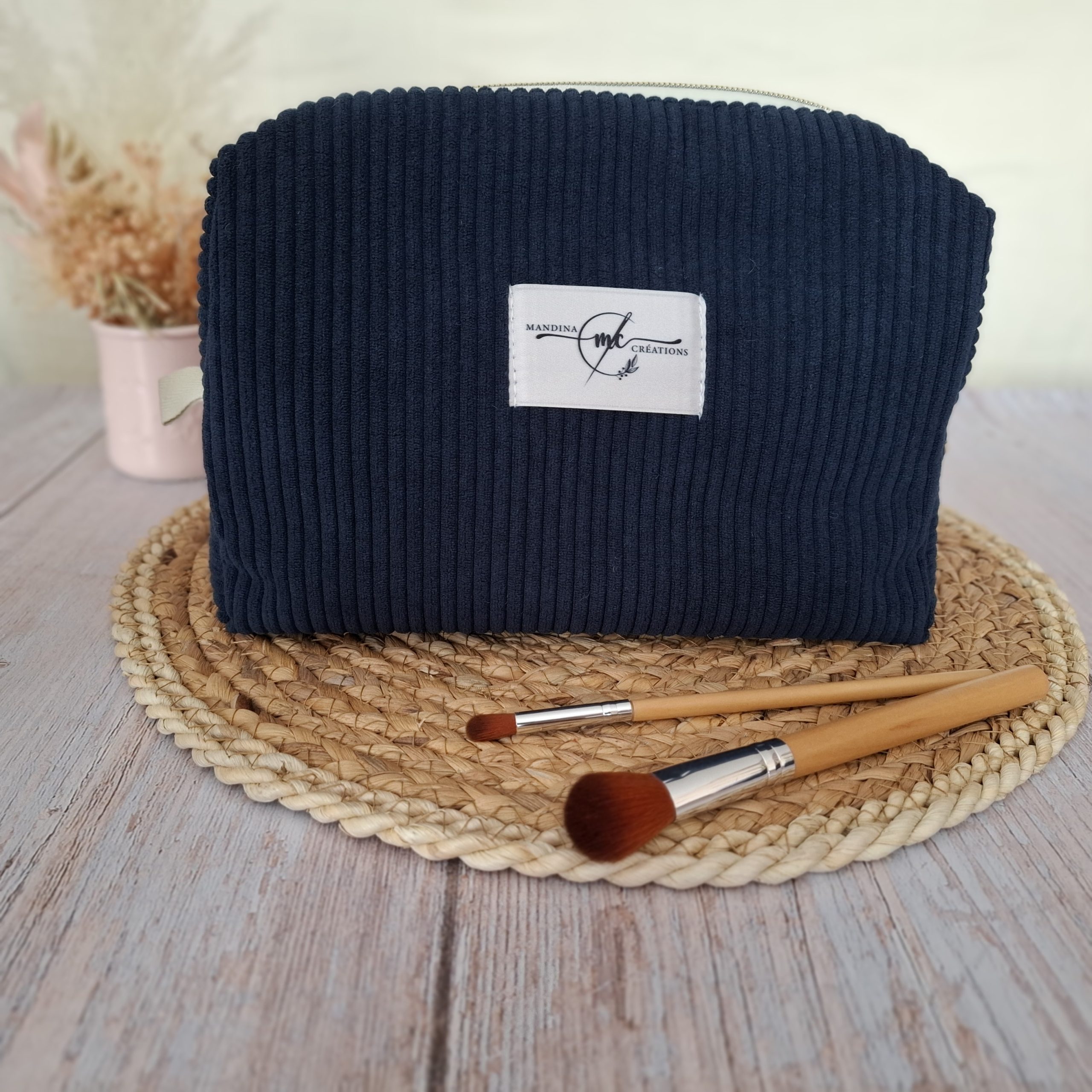 Trousse de toilette velours côtelé bleu marine