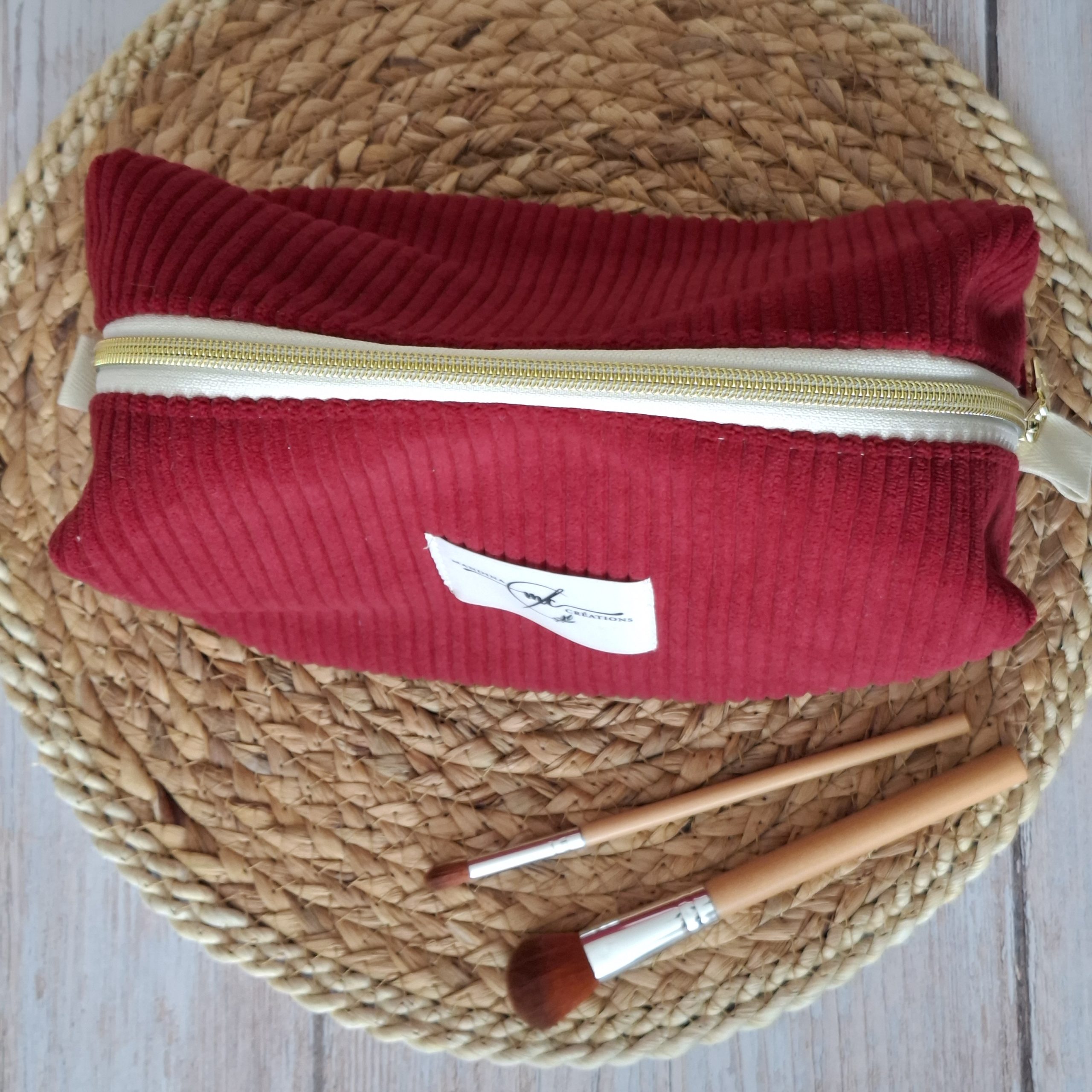 Trousse de toilette velours côtelé bordeaux