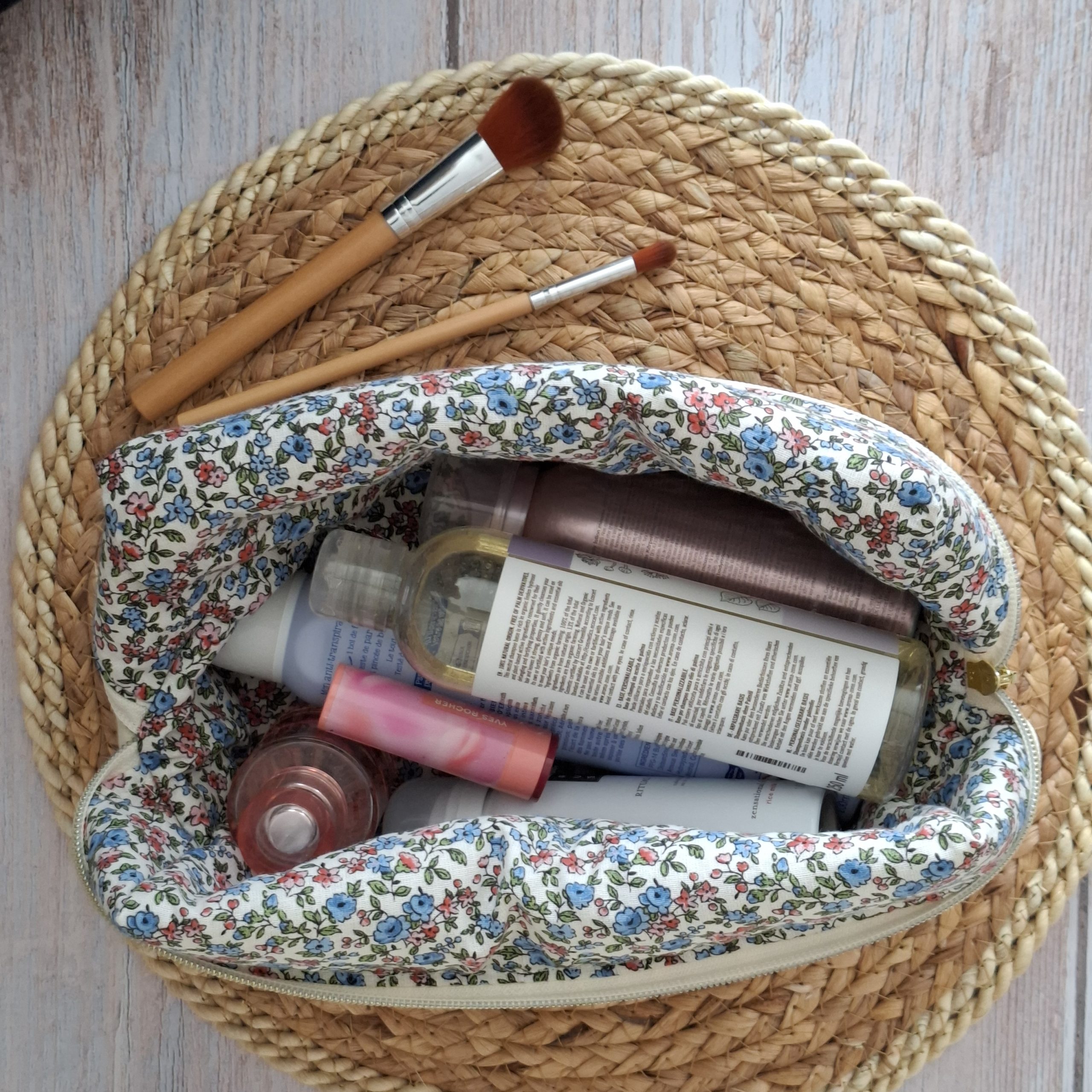 Trousse de toilette velours côtelé bordeaux