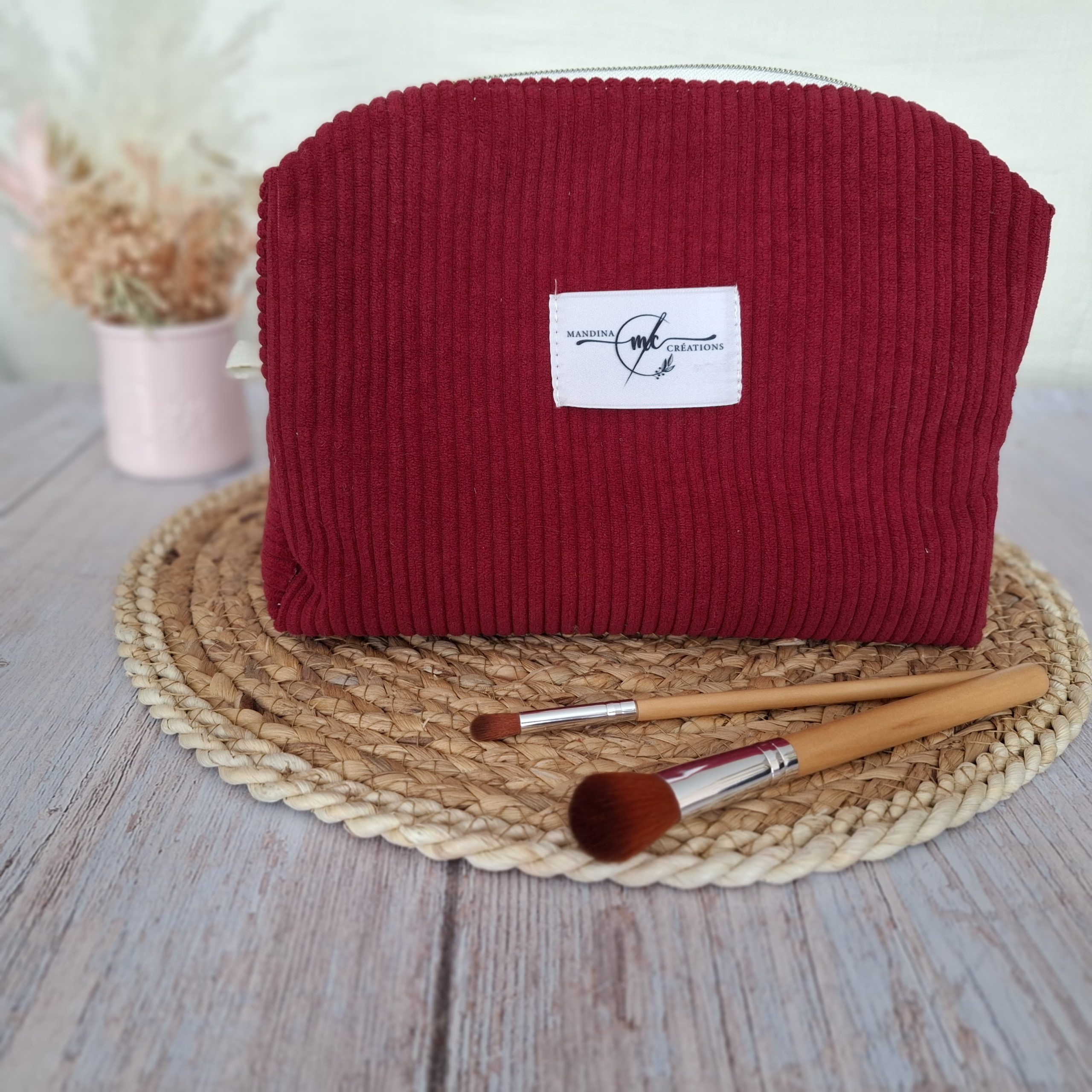 Trousse de toilette velours côtelé bordeaux