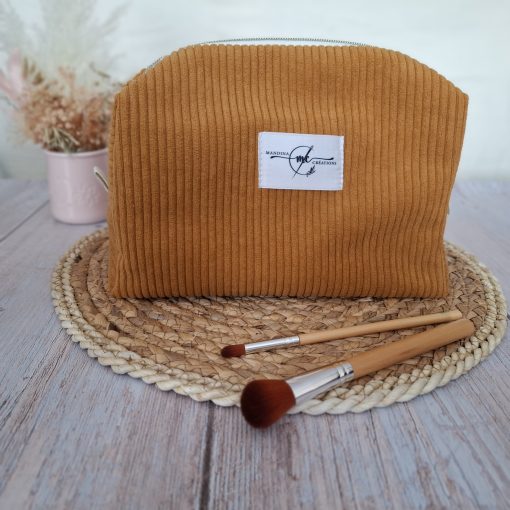 Trousse de toilette velours côtelé camel