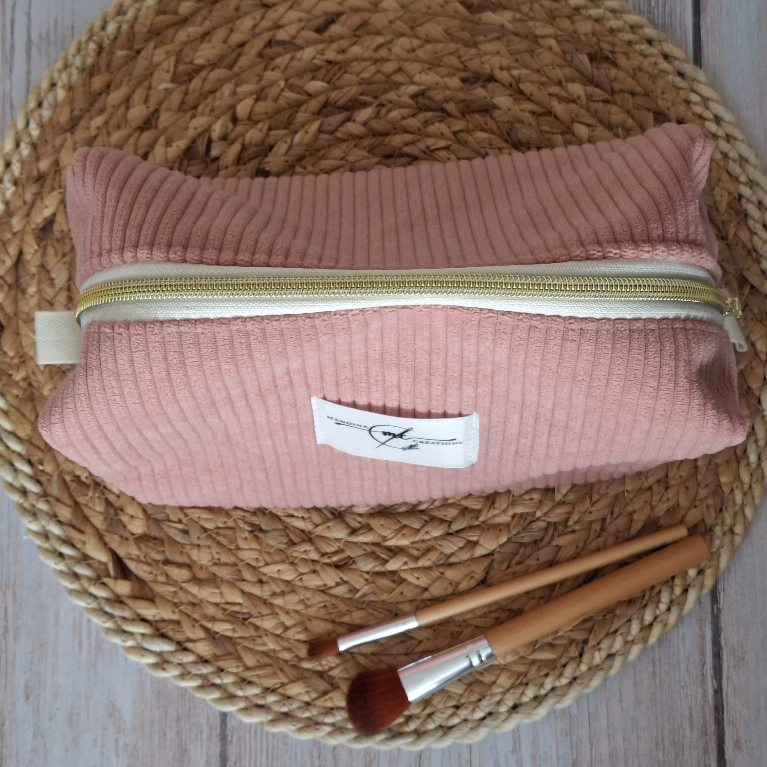 Trousse de toilette velours côtelé bois de rose