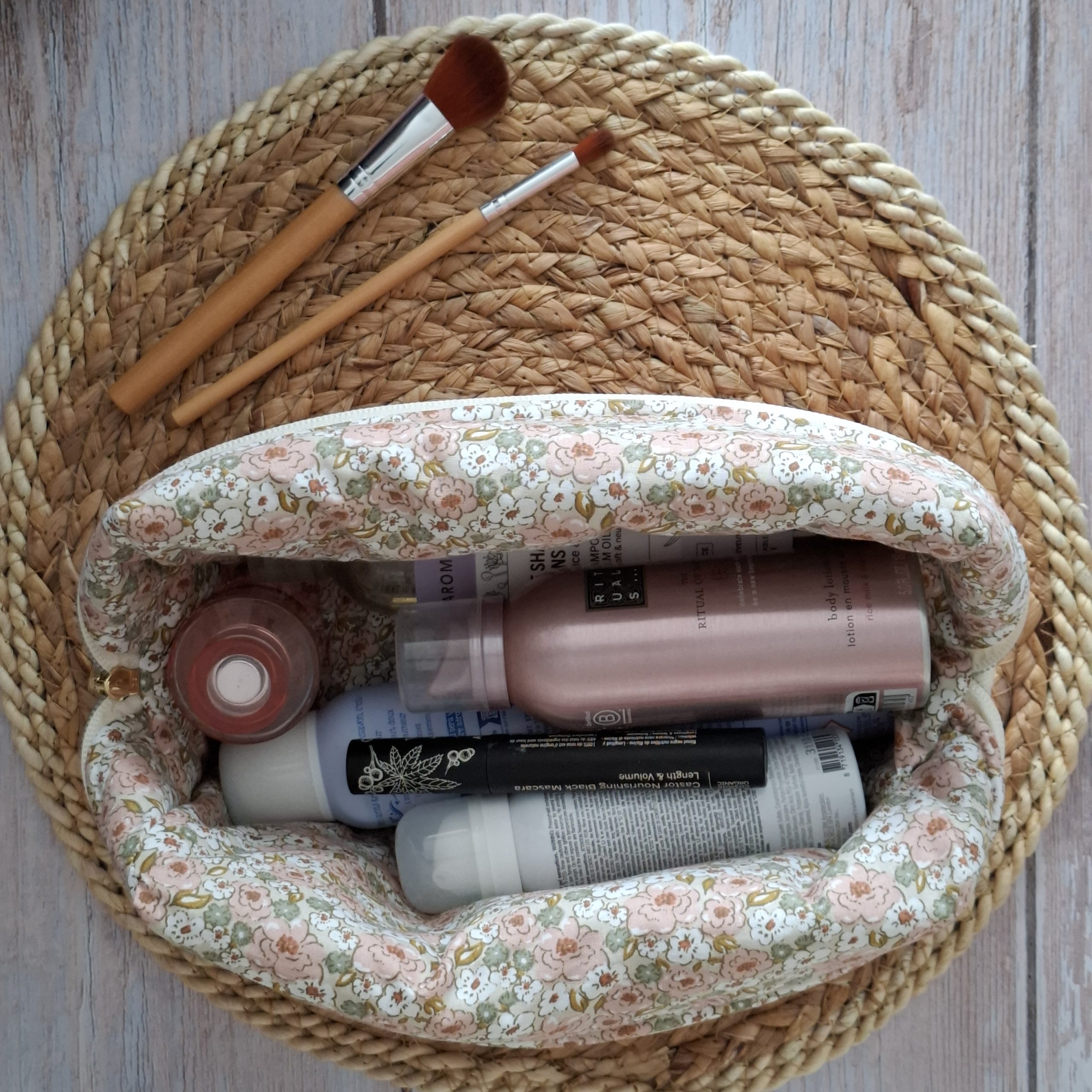 Trousse de toilette velours côtelé bois de rose