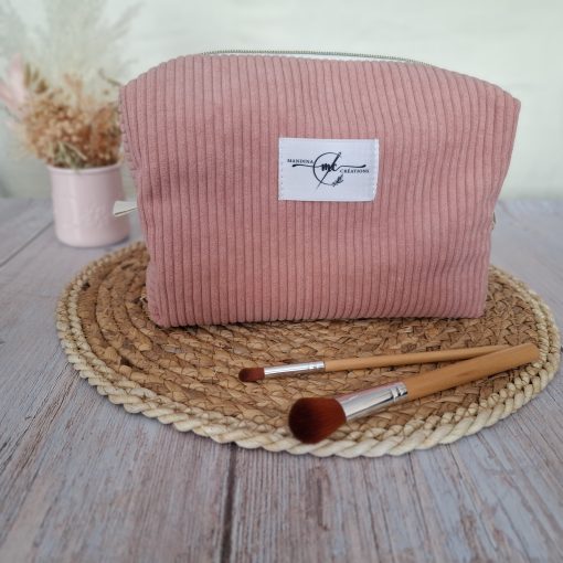 Trousse de toilette velours côtelé bois de rose