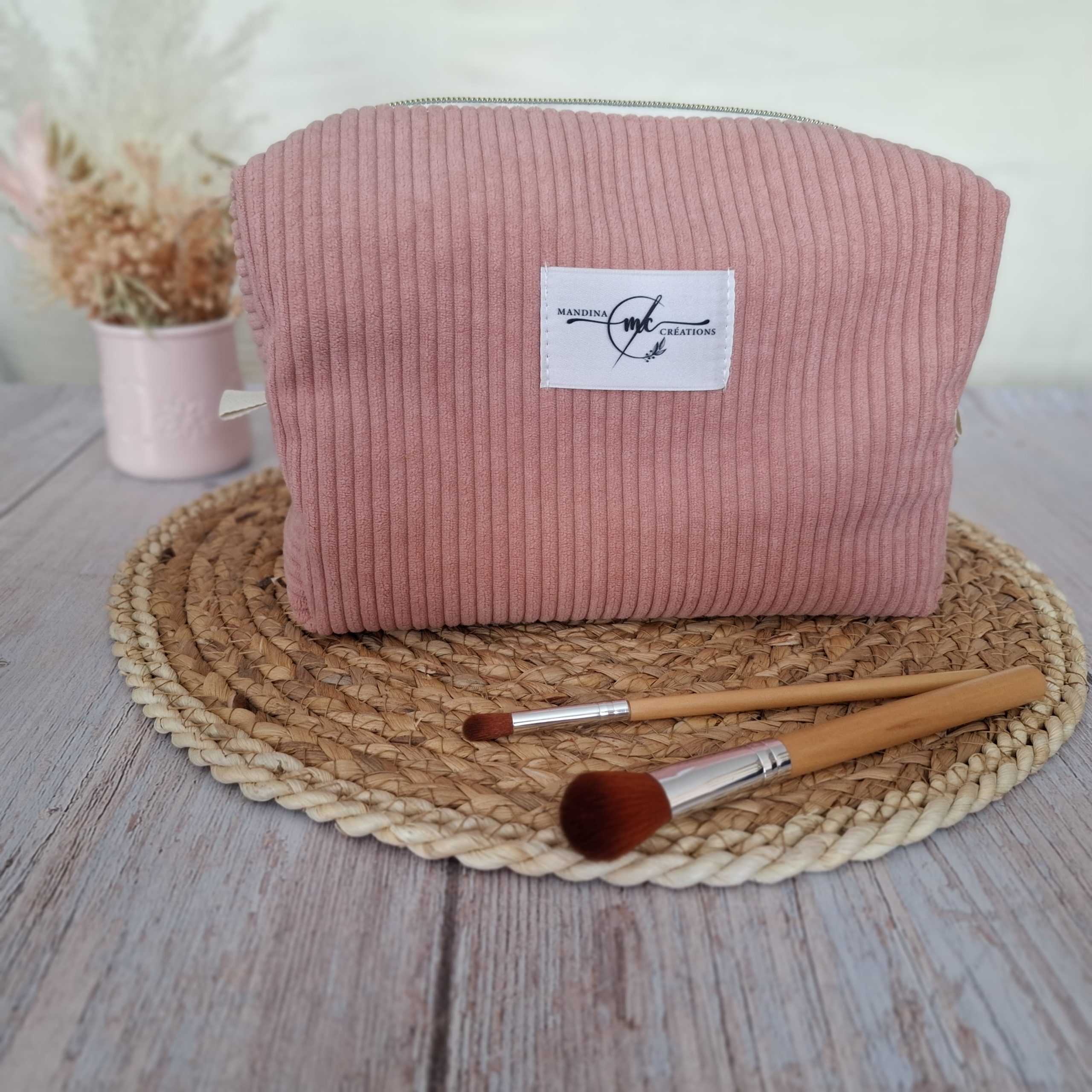 Trousse de toilette velours côtelé bois de rose