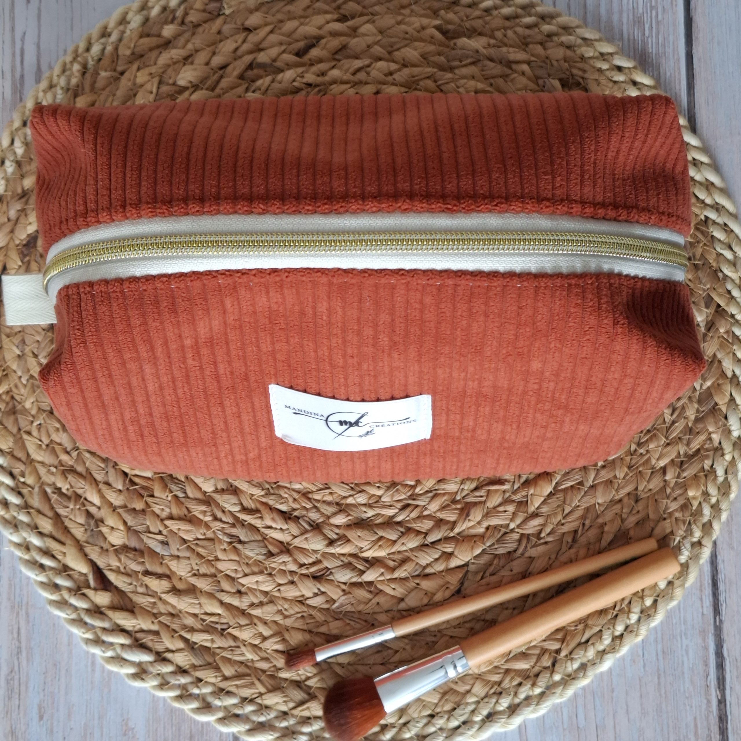 Trousse de toilette velours côtelé terracotta