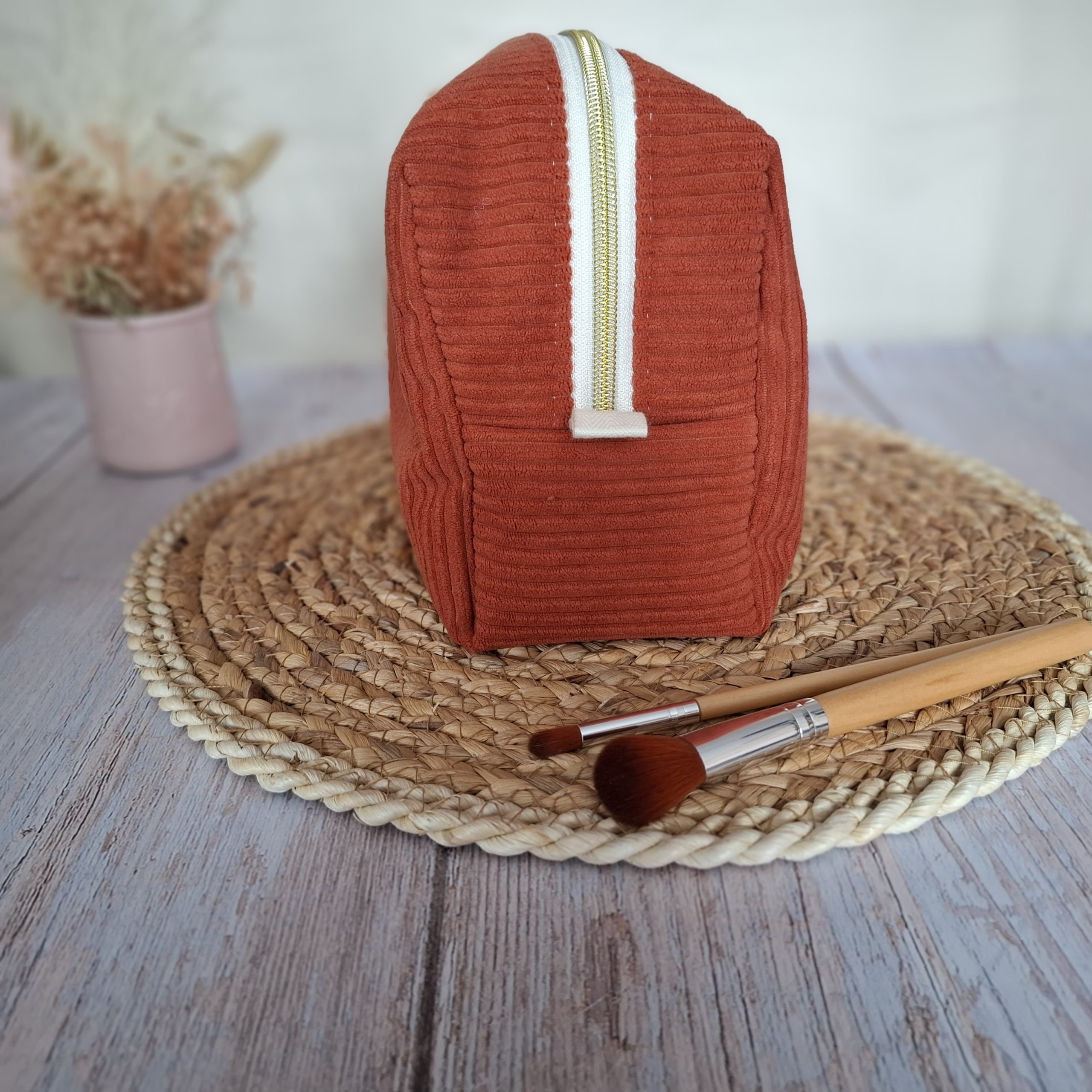 Trousse de toilette velours côtelé terracotta