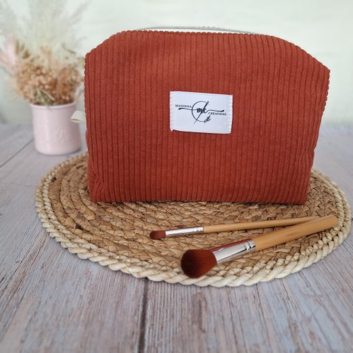 Trousse de toilette velours côtelé terracotta
