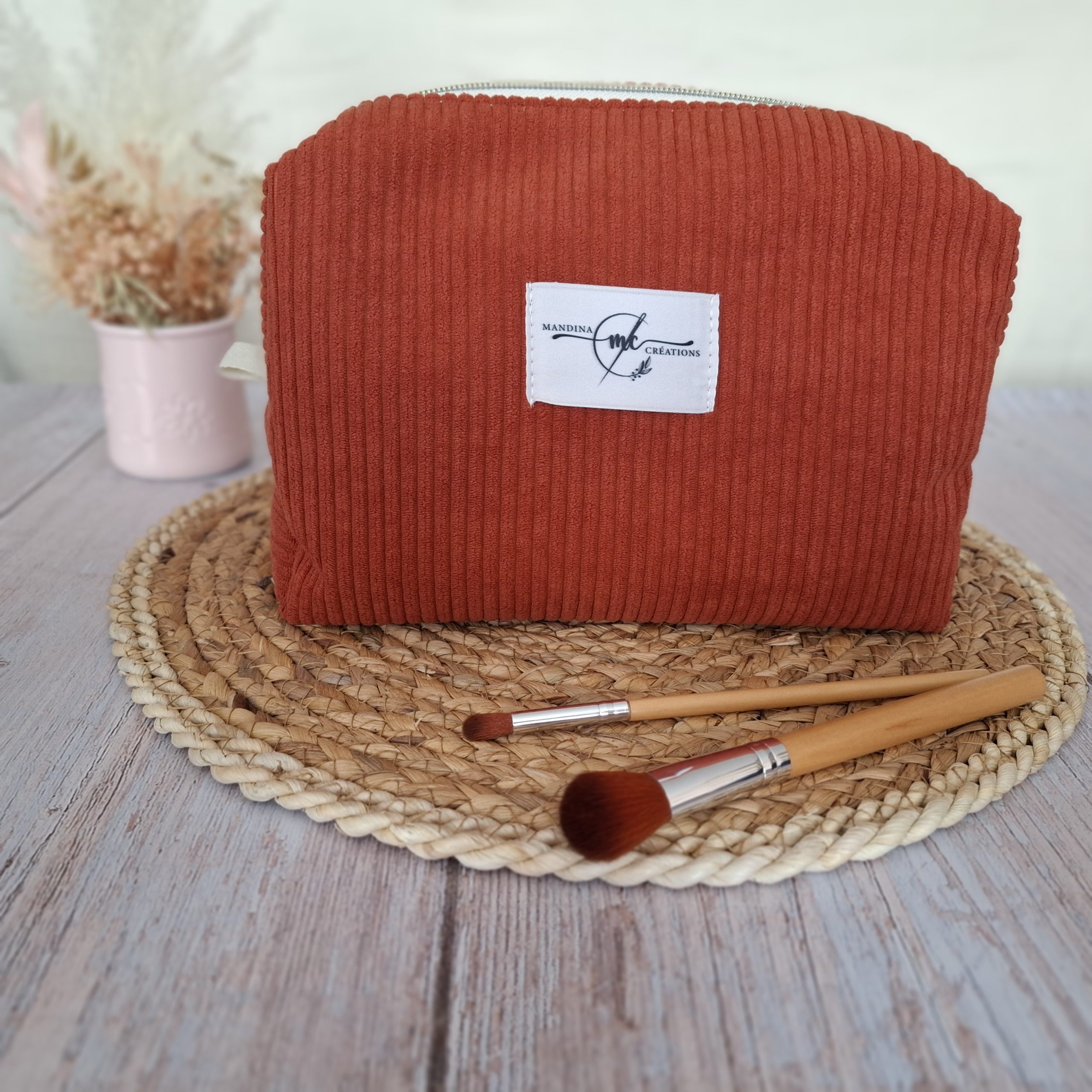 Trousse de toilette velours côtelé terracotta