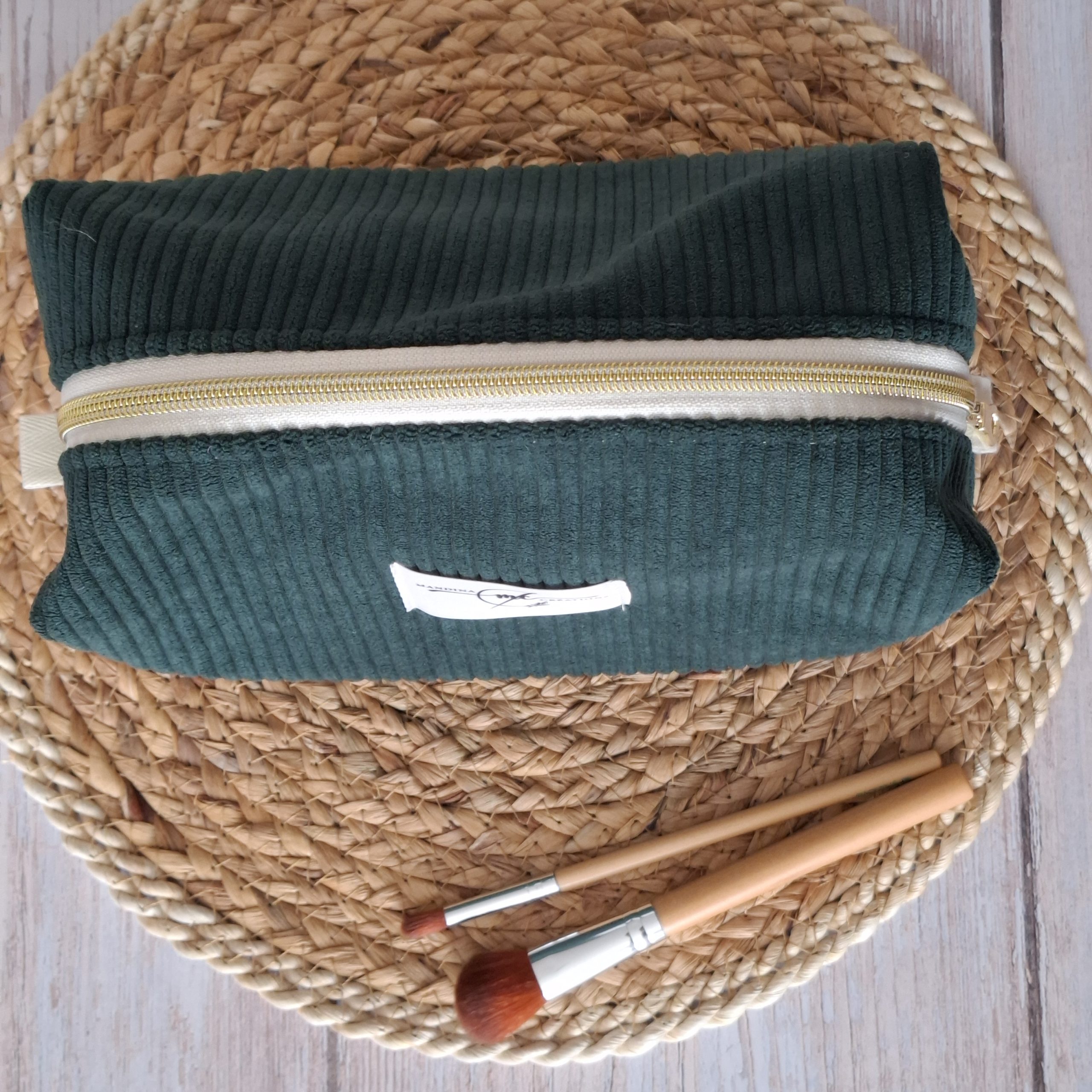 Trousse de toilette velours côtelé vert sapin