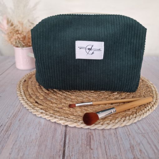 Trousse de toilette velours côtelé vert sapin