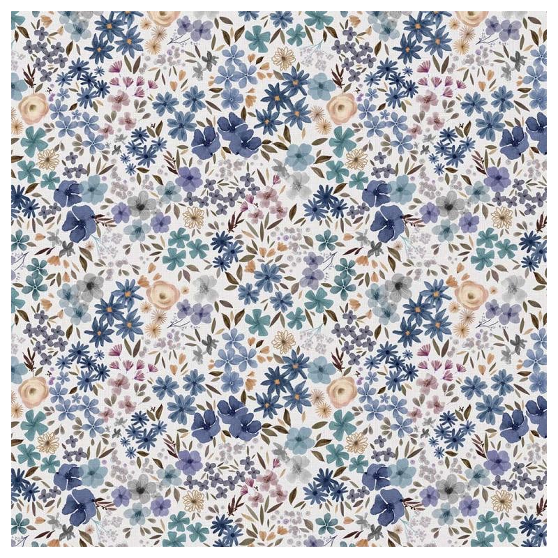 tissu fleurs Romane bleu