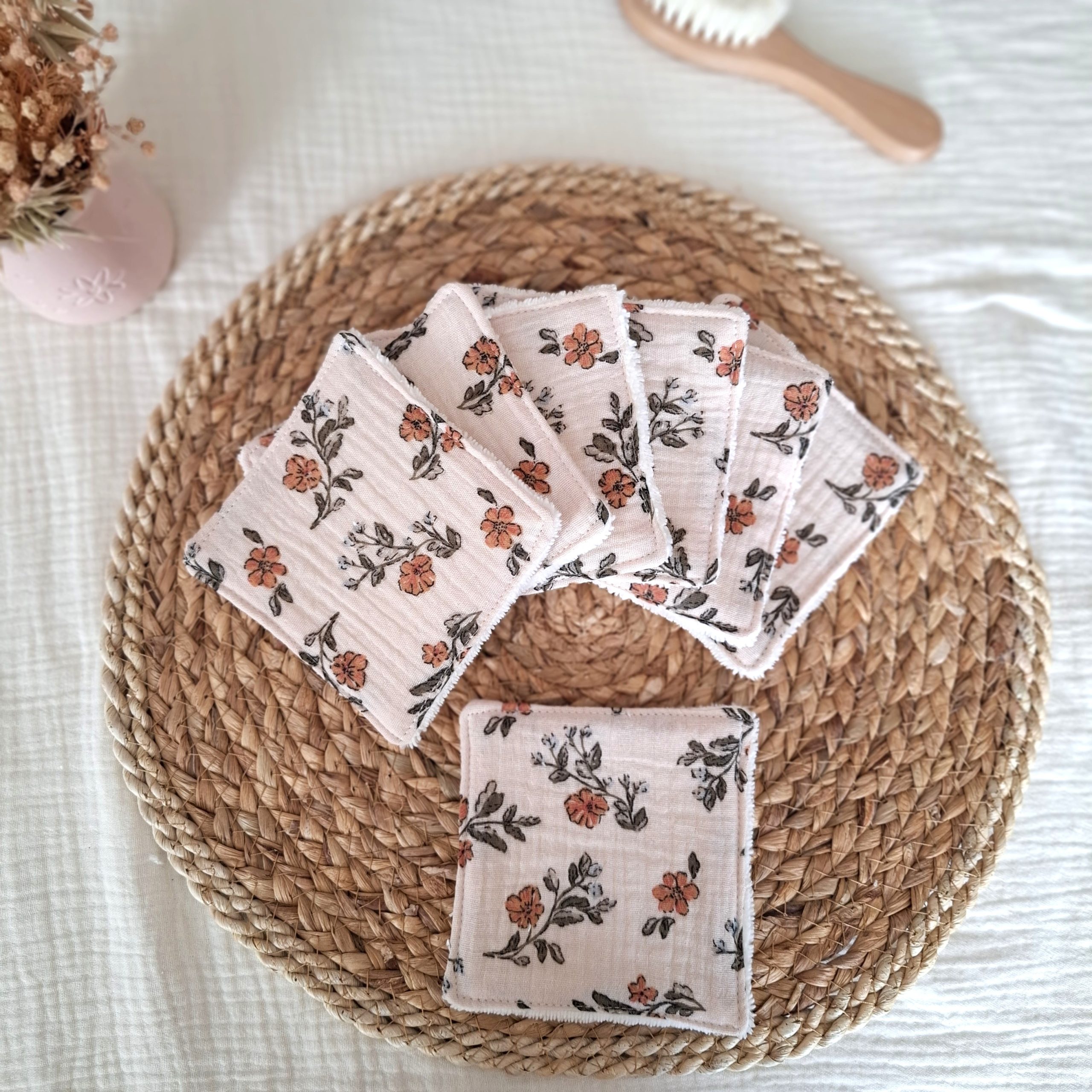 Lingettes lavables tissus double gaze de coton Lina