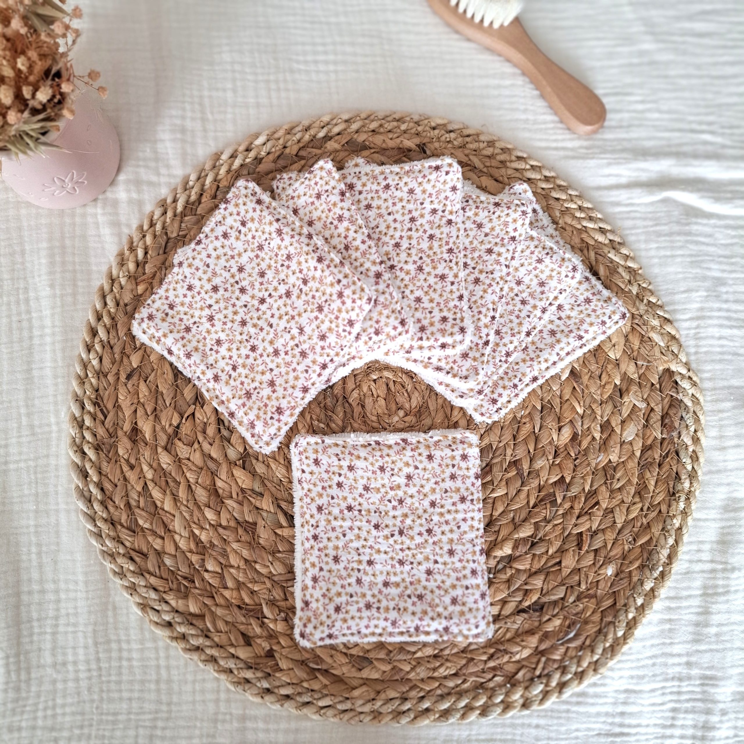 Lingettes lavables tissus double gaze de coton pio rose