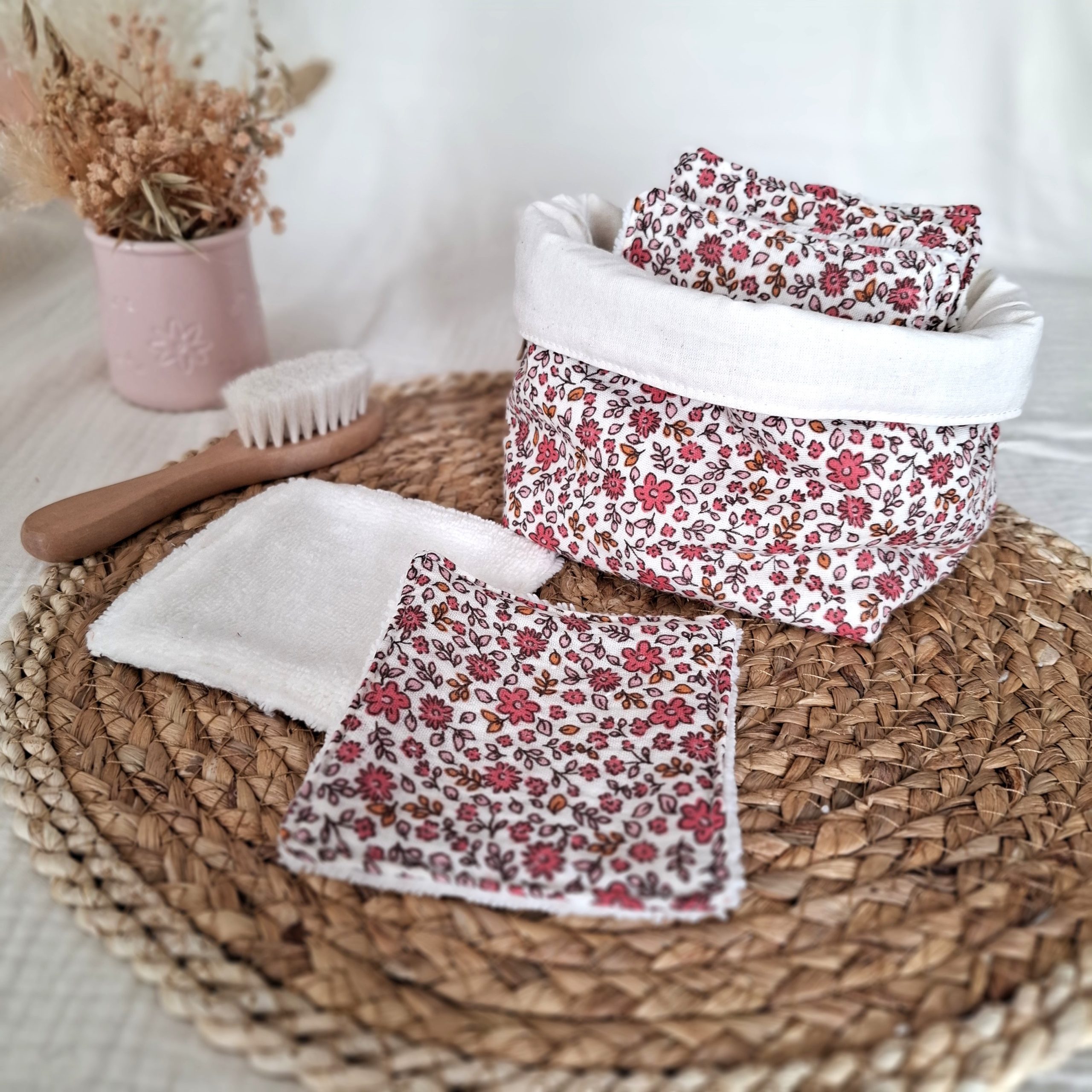 Panière et lingettes lavable tissus double gaze de coton Anouchka