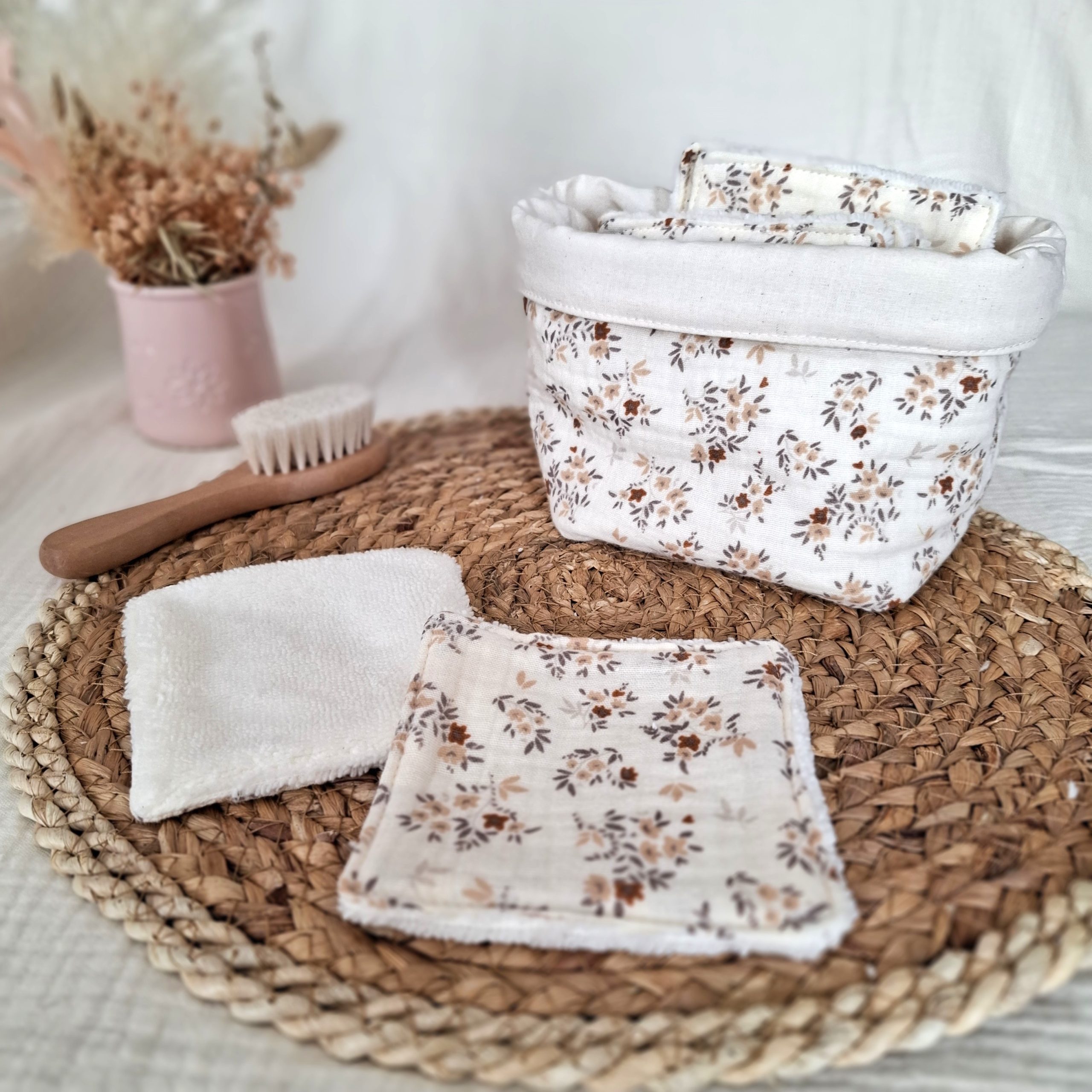 Panière et lingettes lavable tissus double gaze de coton Namra