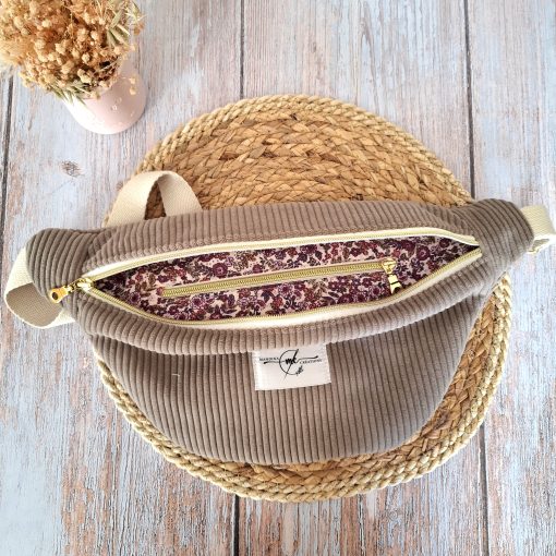 sac banane velours côtelé huggy taupe