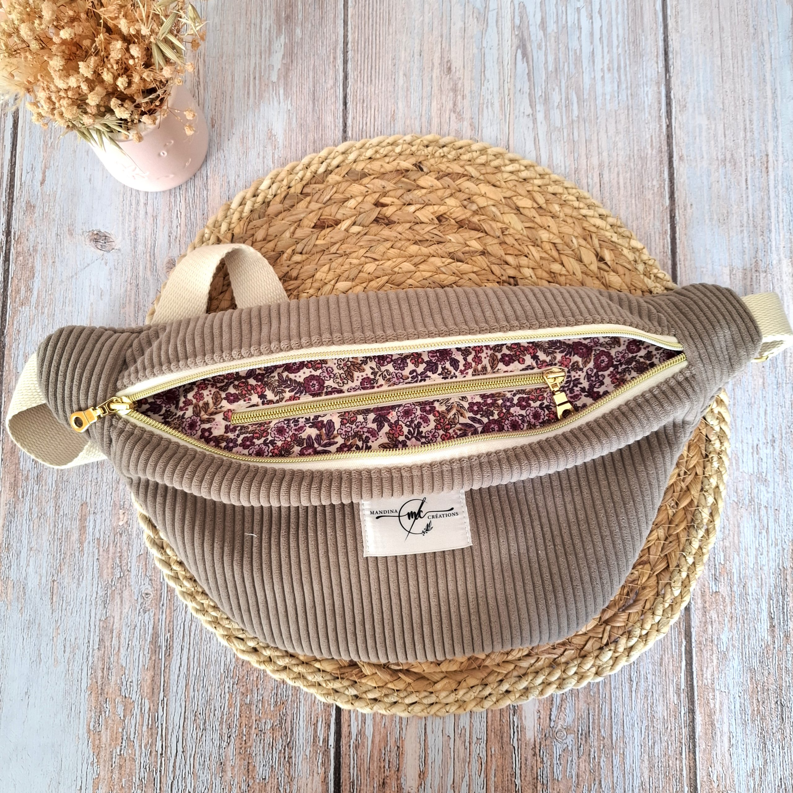 sac banane velours côtelé huggy beige