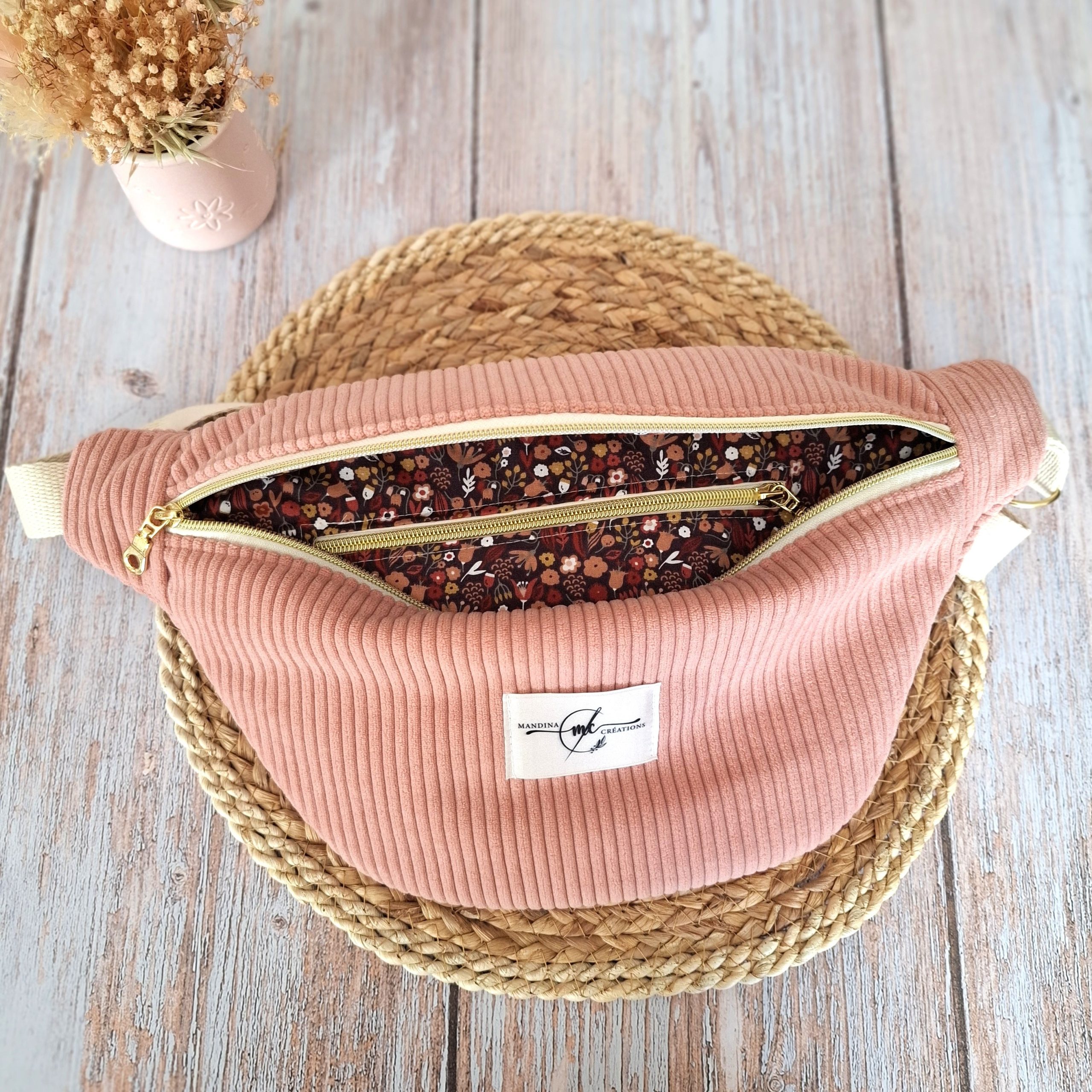 sac banane velours côtelé huggy rose de bois