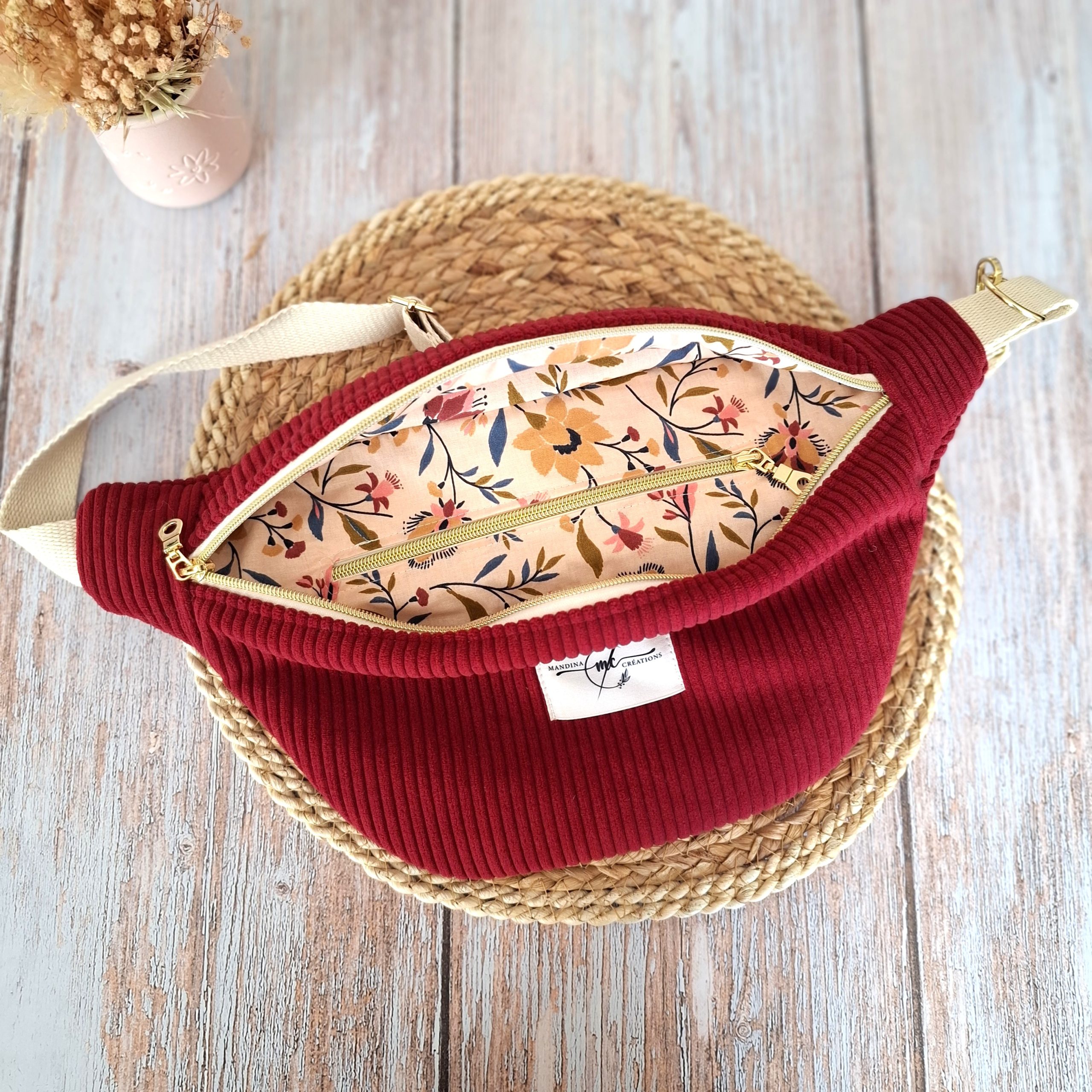 sac banane velours côtelé huggy bordeaux