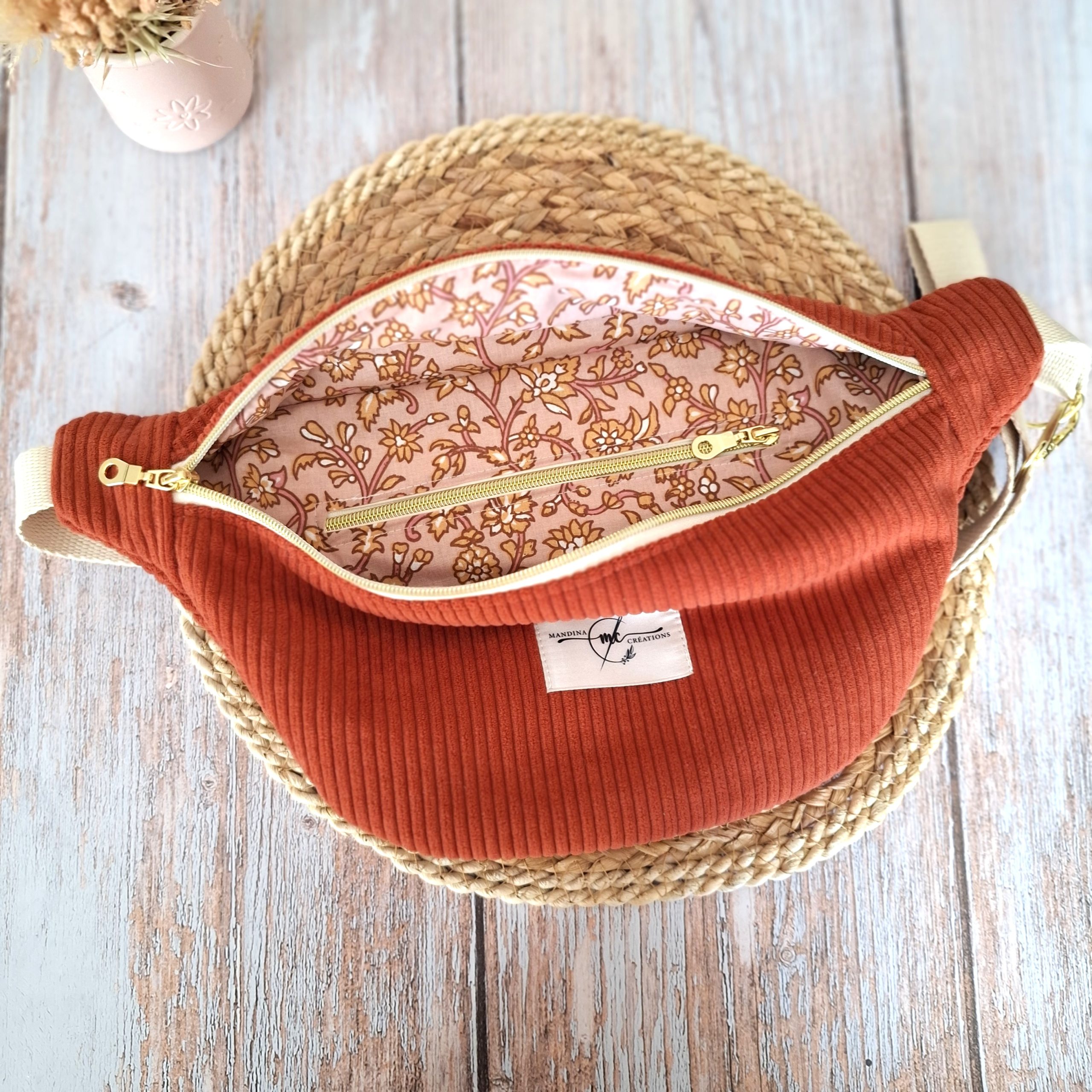 sac banane velours côtelé huggy terracotta