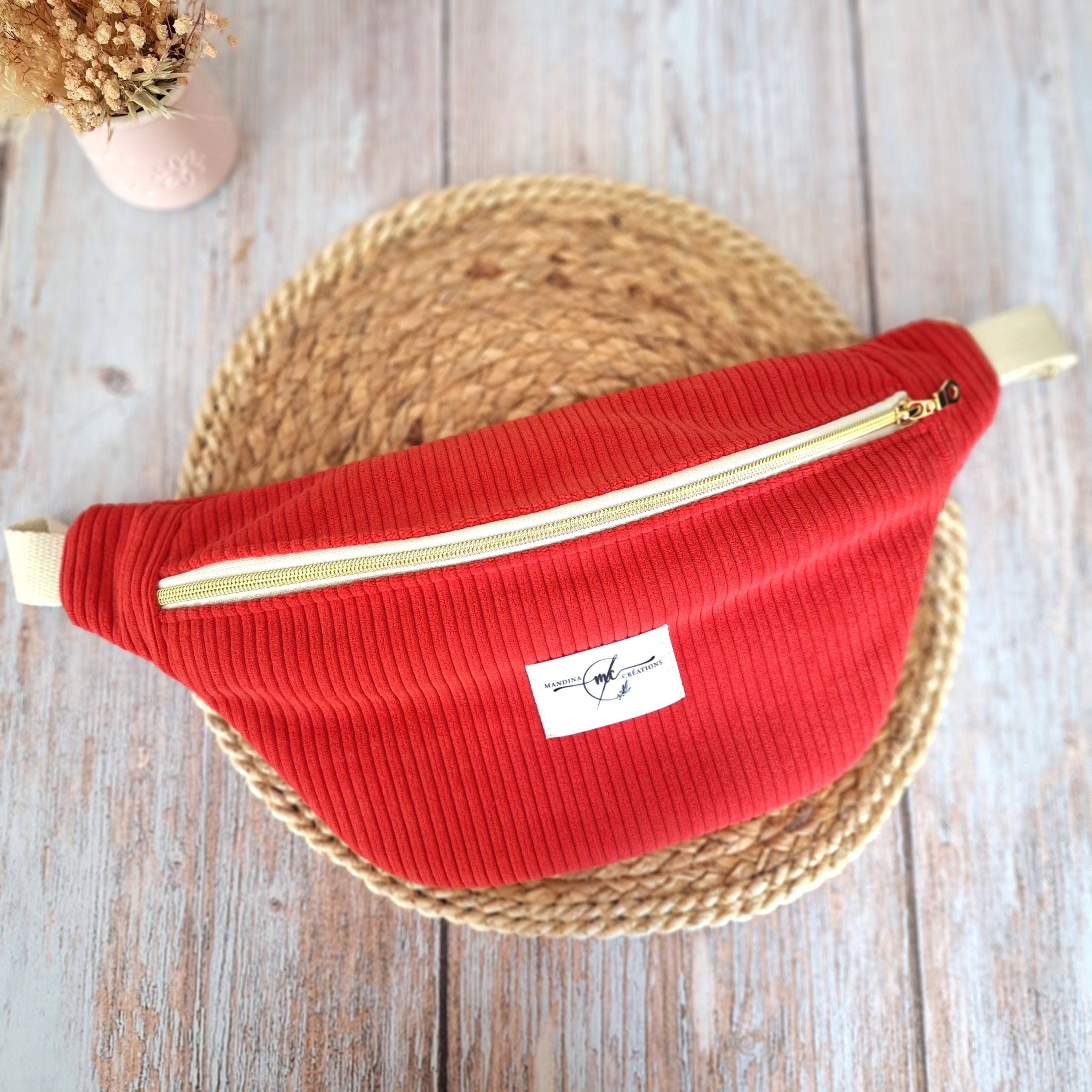 sac banane velours côtelé huggy vermillon