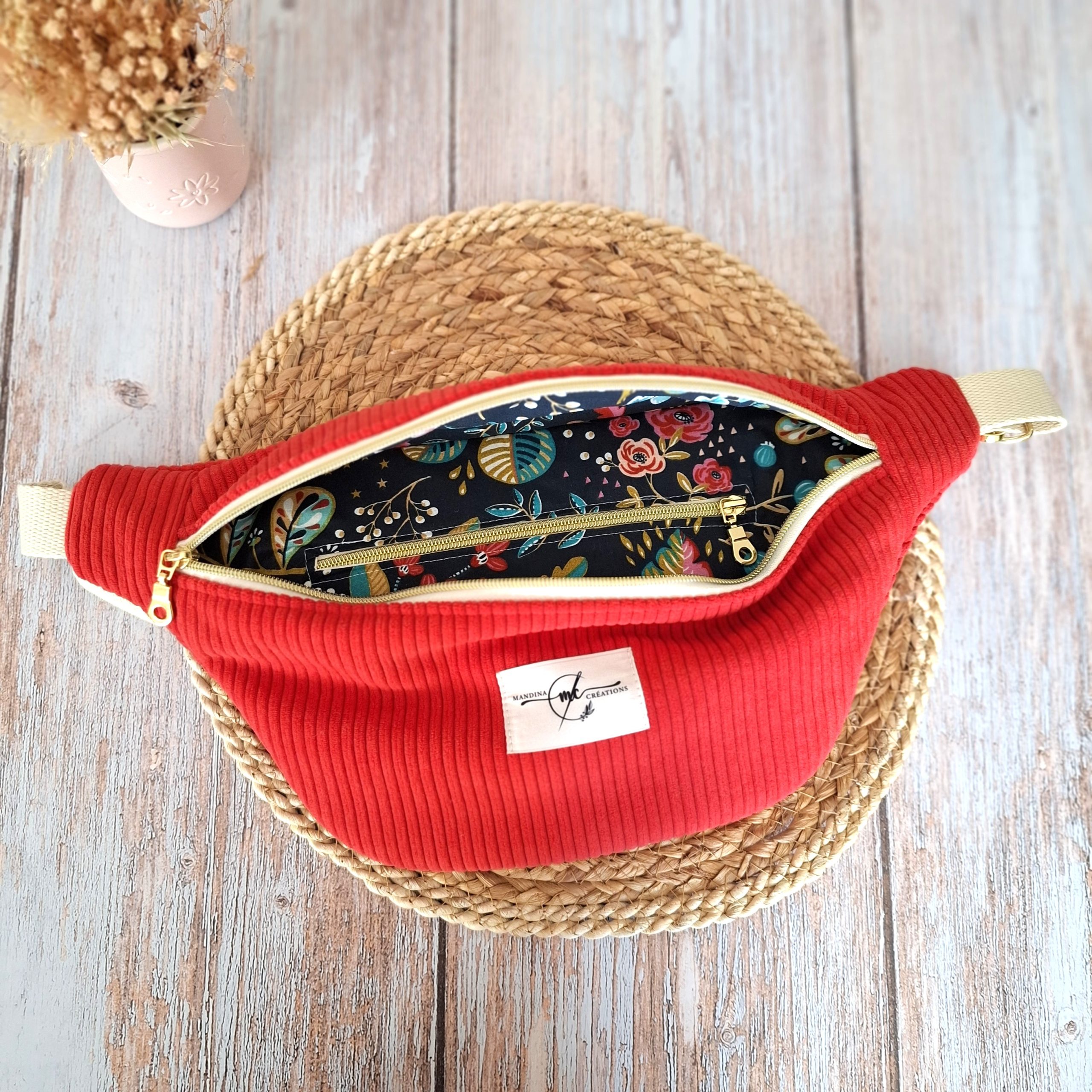 sac banane velours côtelé huggy vermillon