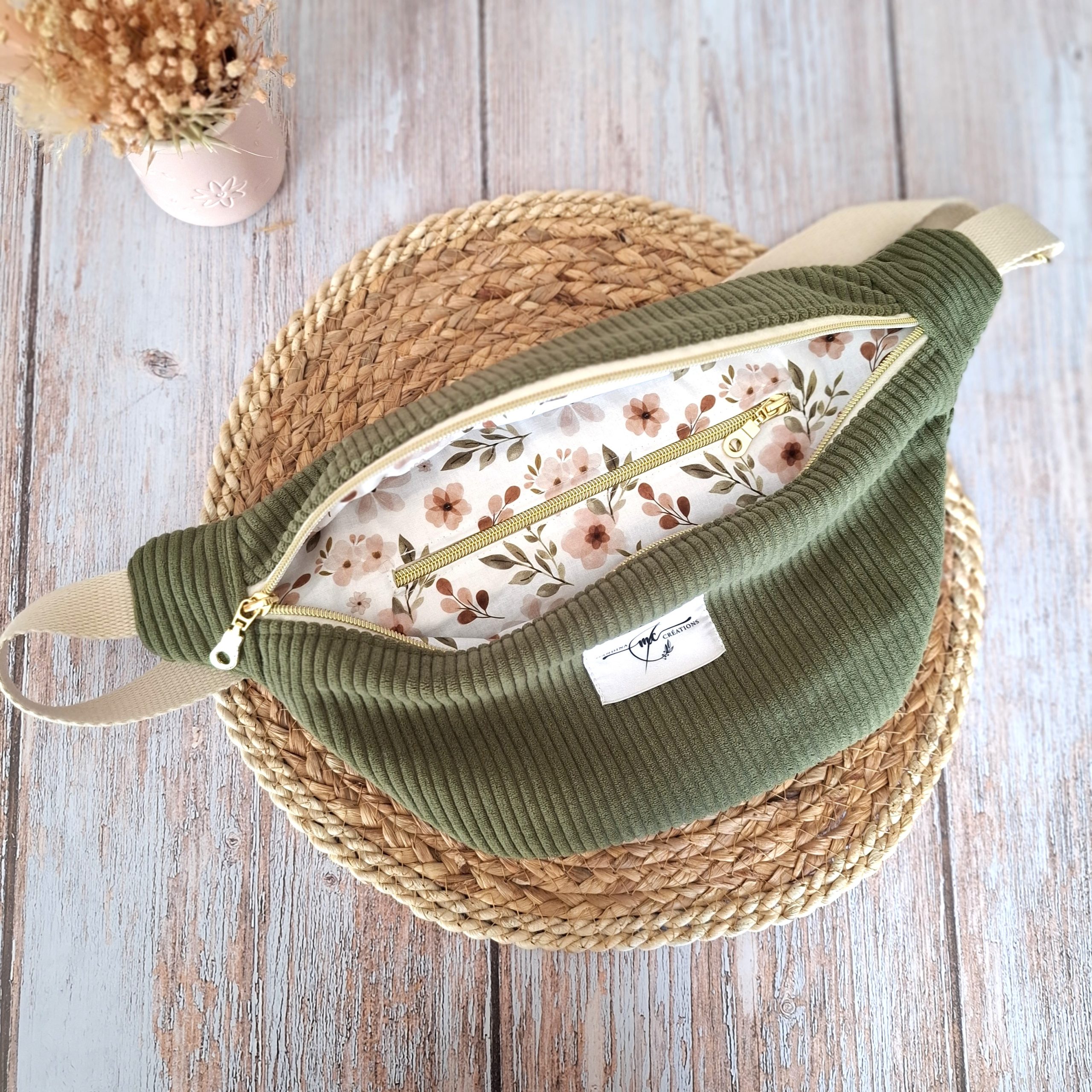 sac banane velours côtelé huggy vert kaki