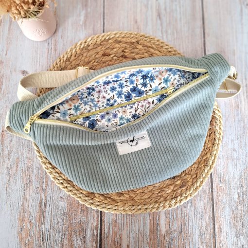 sac banane velours côtelé huggy vert lichen