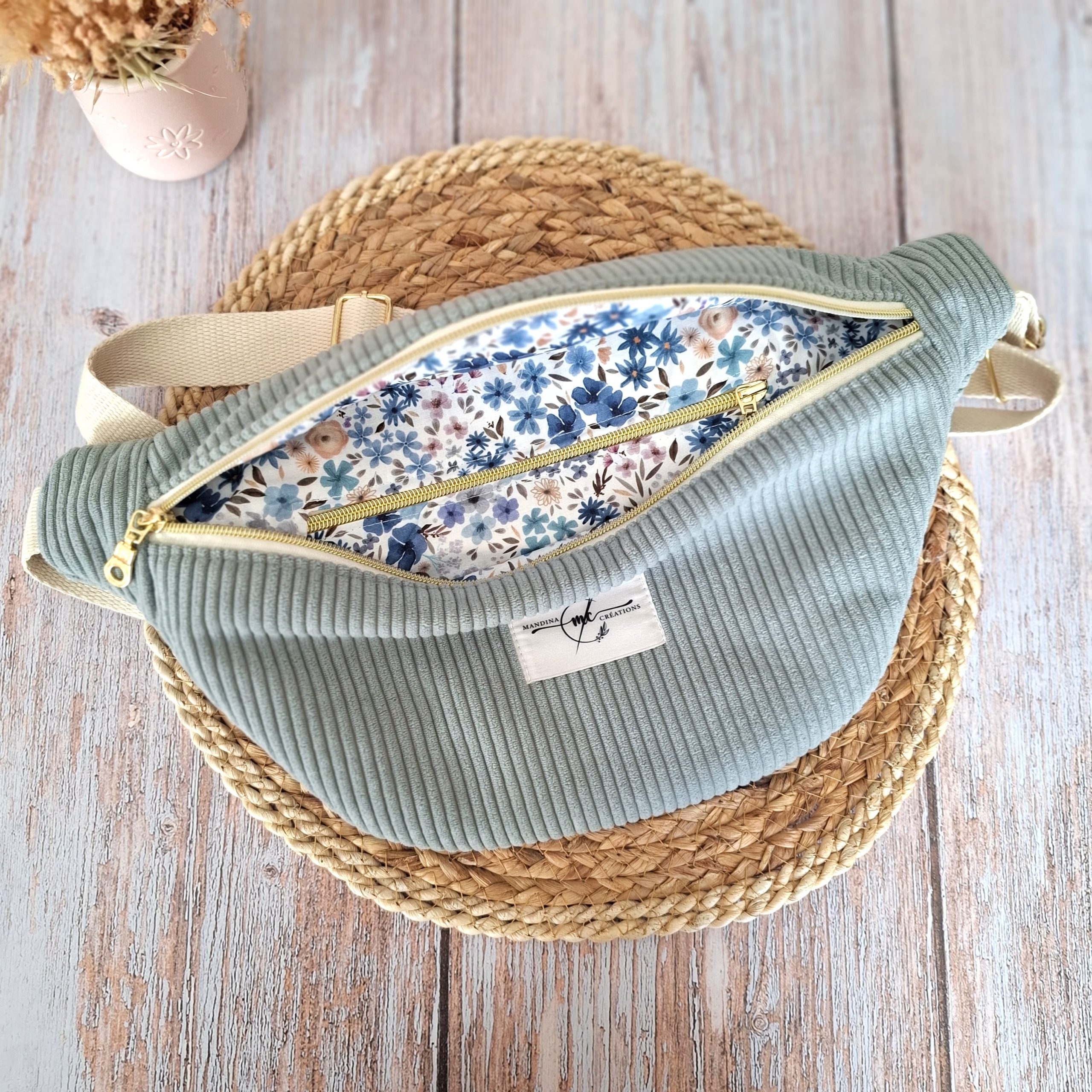 sac banane velours côtelé huggy vert lichen