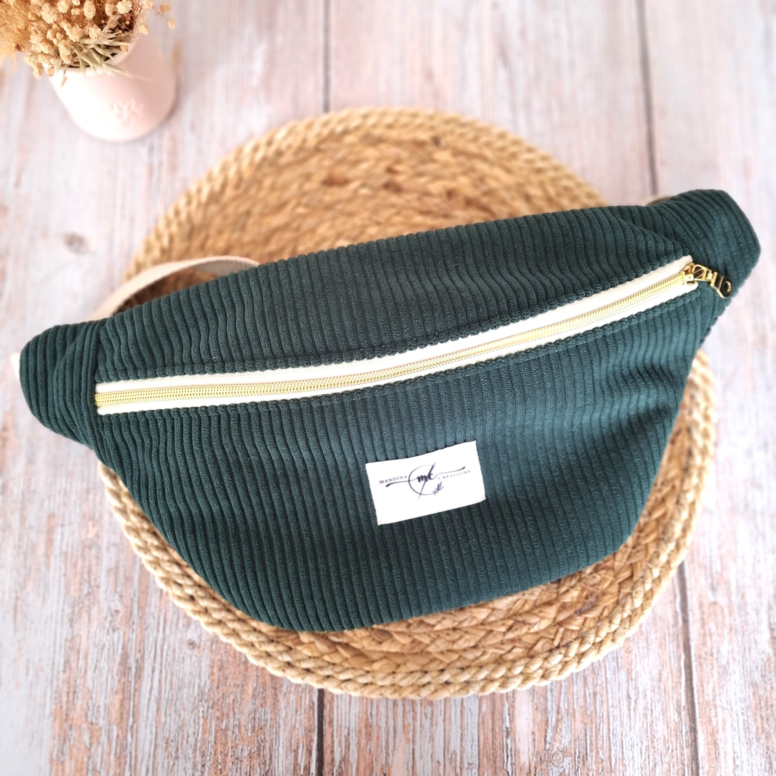 sac banane velours côtelé huggy vert sapin