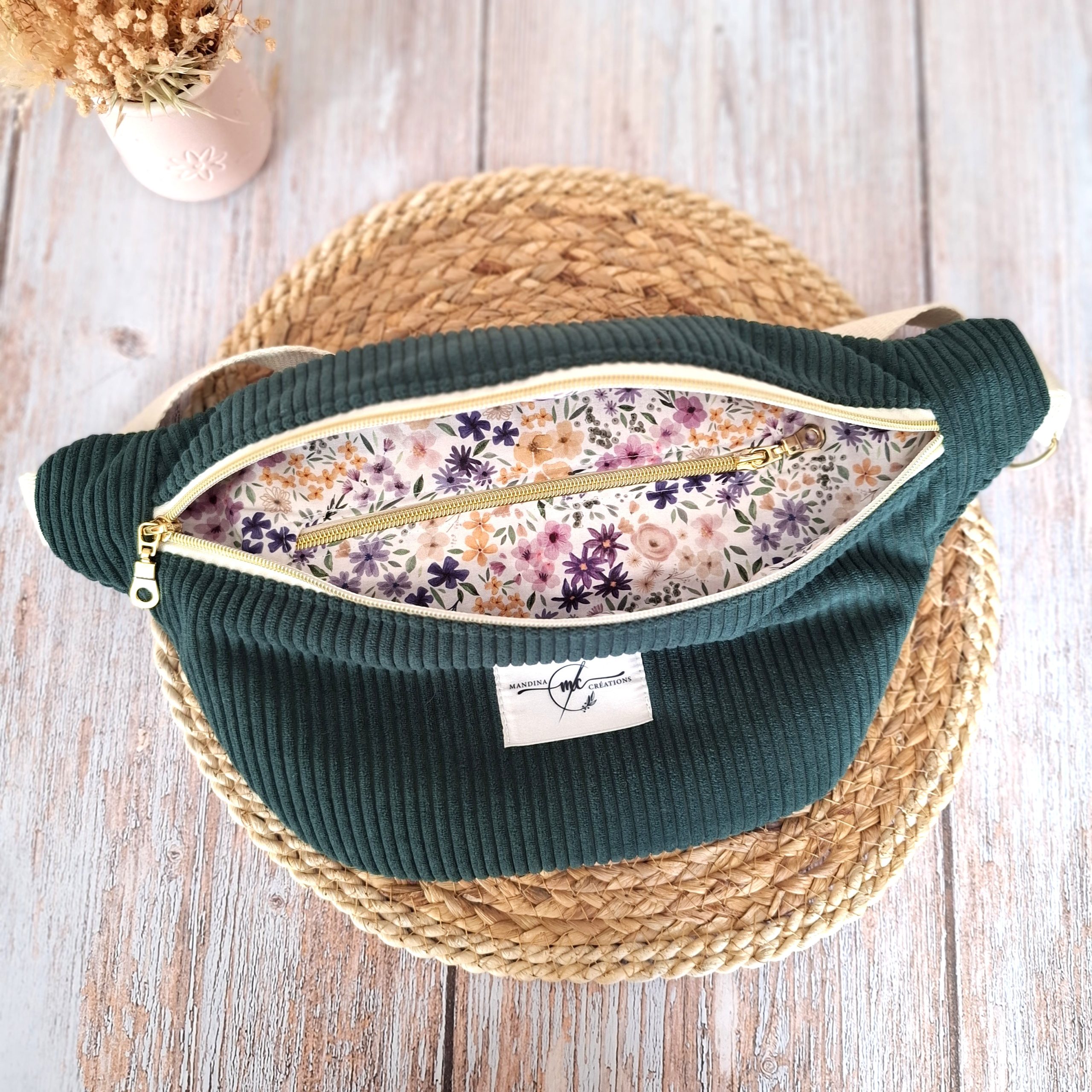 sac banane velours côtelé huggy vert sapin