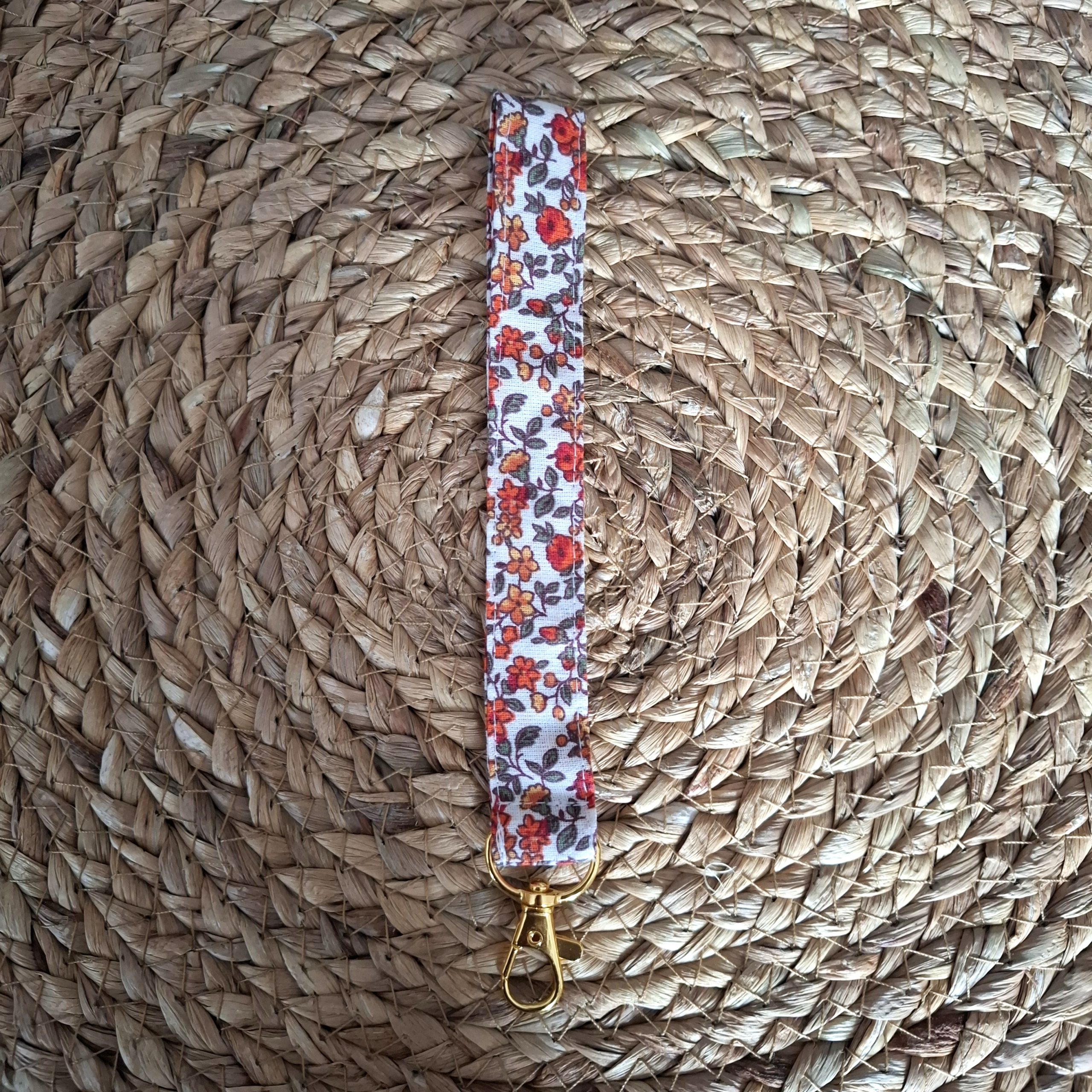 Porte clé dragonne tissus Léonie orange