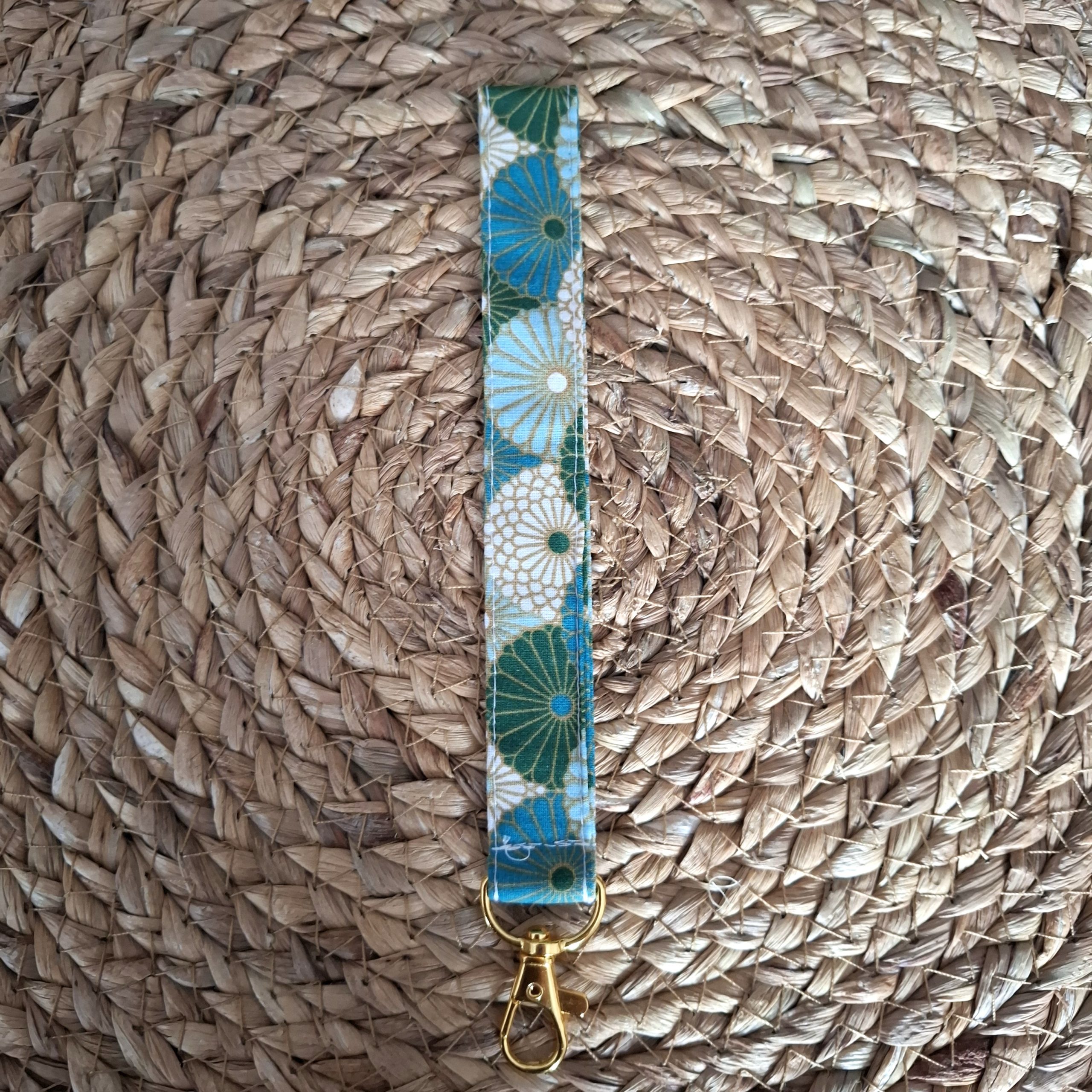 Porte clé dragonne tissus Mandala turquoise