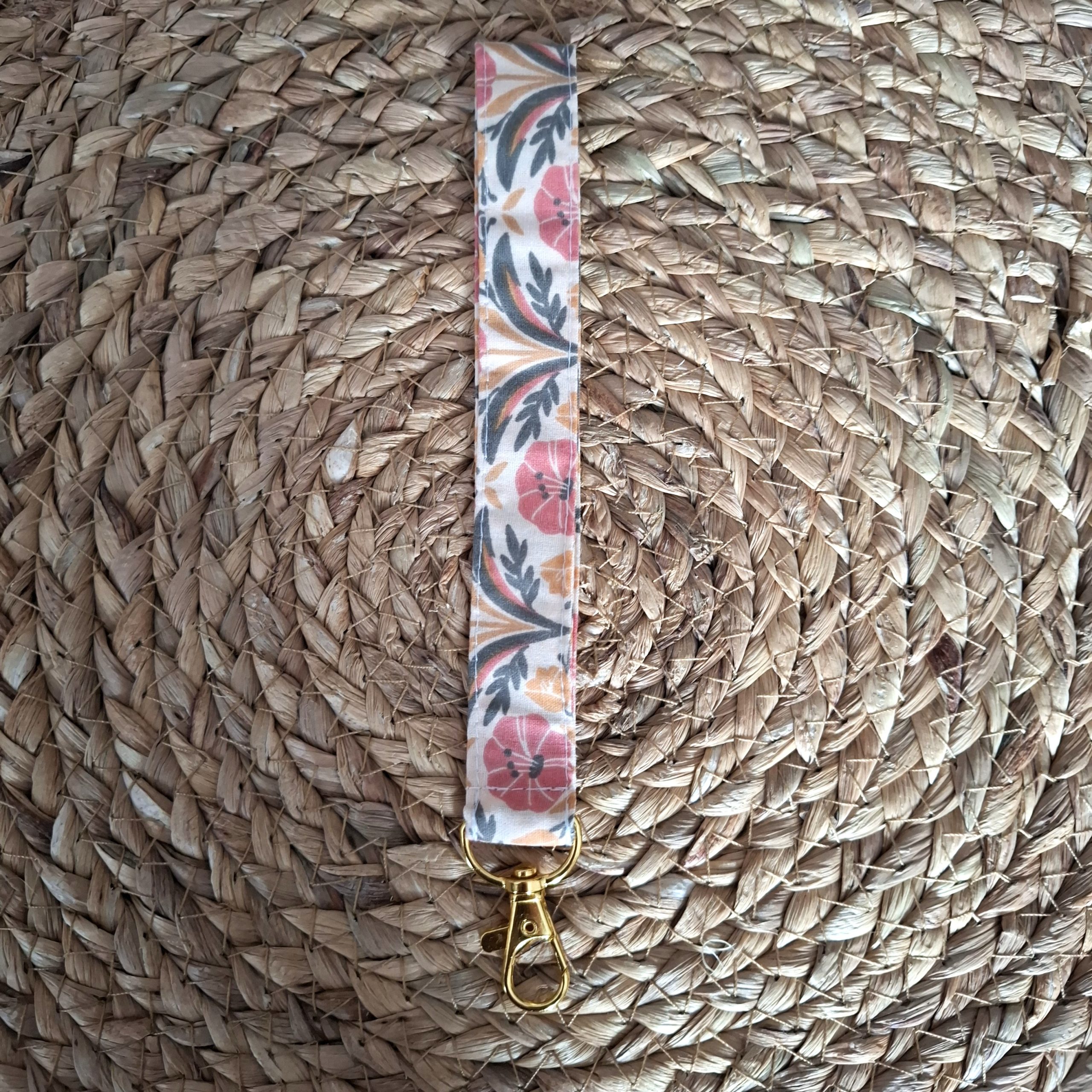 Porte clé dragonne tissus Fleurs vintage