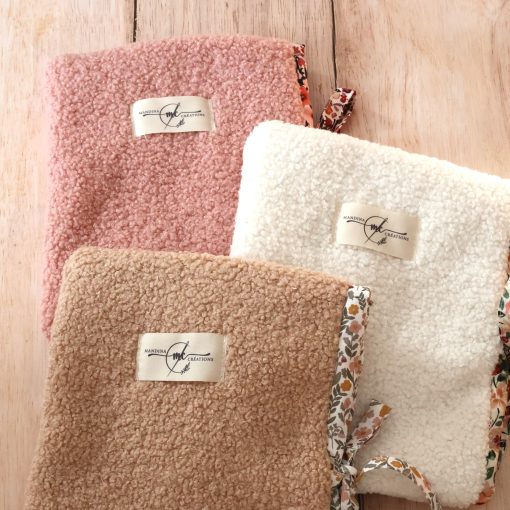 Pochette pour livre de poche bouclette teddy blanc rose marron