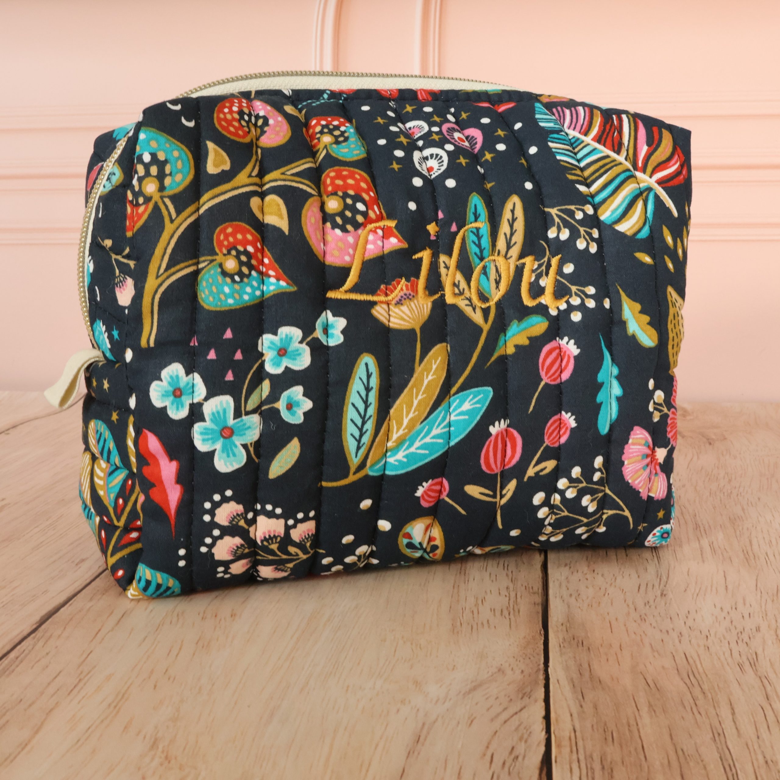 Trousse de toilette matelassée tissu Ancolie