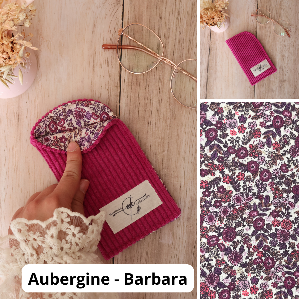 étui à lunette velours cotelé aubergine barbara