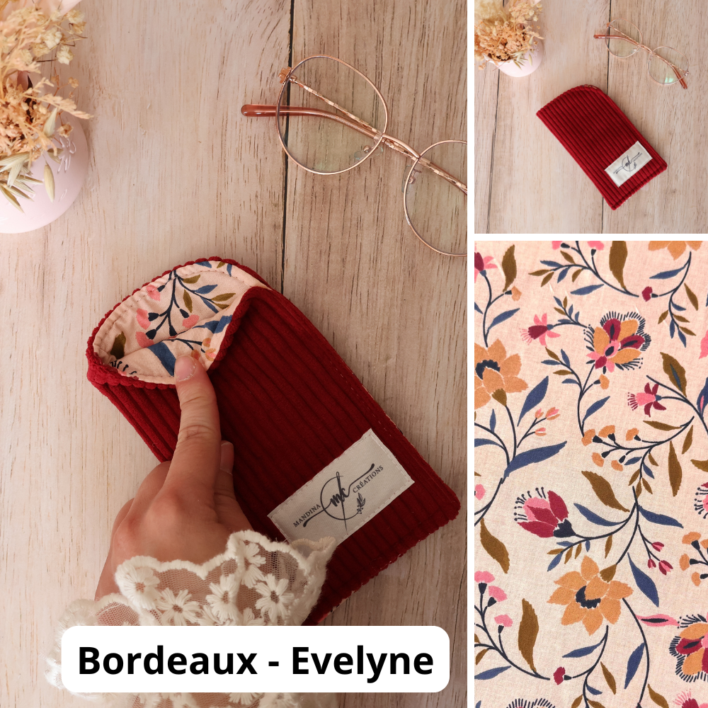 étui à lunette velours cotelé bordeaux Evelyne